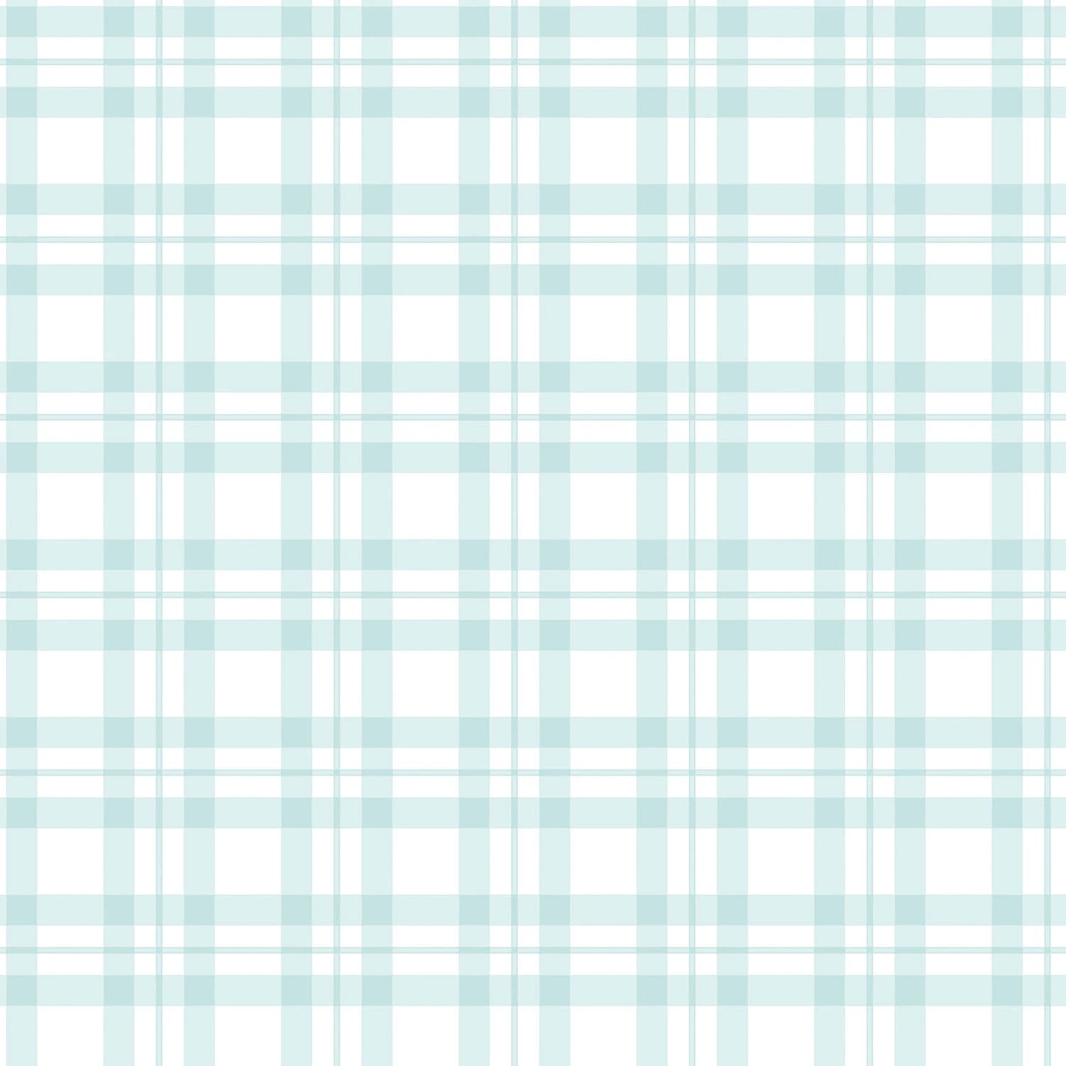 Detaljeret visning af det ternede mønster i Plaid Playtime - Aqua Breeze tapet med lyseblå og hvide tern.