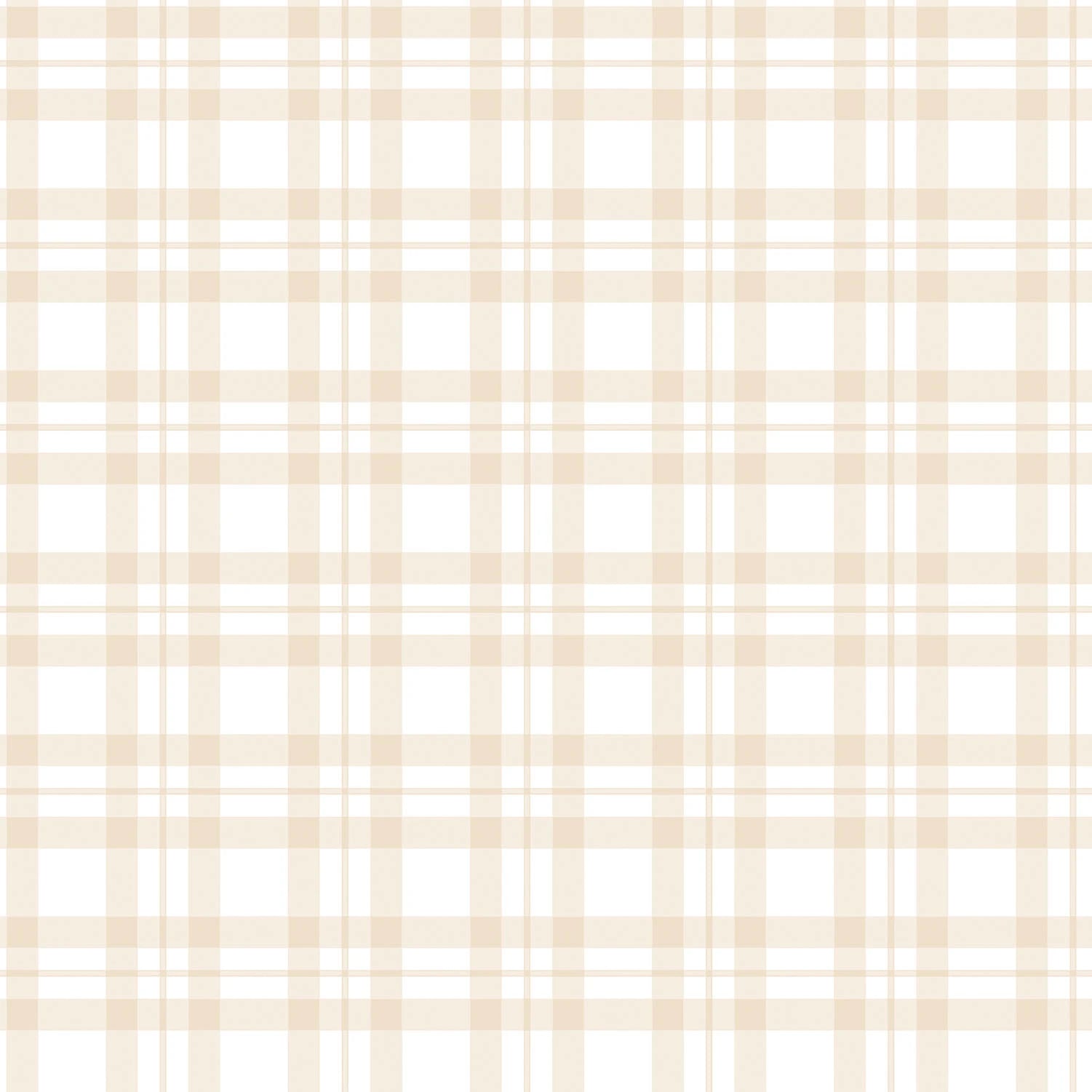 Nærbillede af Plaid Playtime - Sand Dunes tapet med et lyst beige plaidmønster på en hvid baggrund.