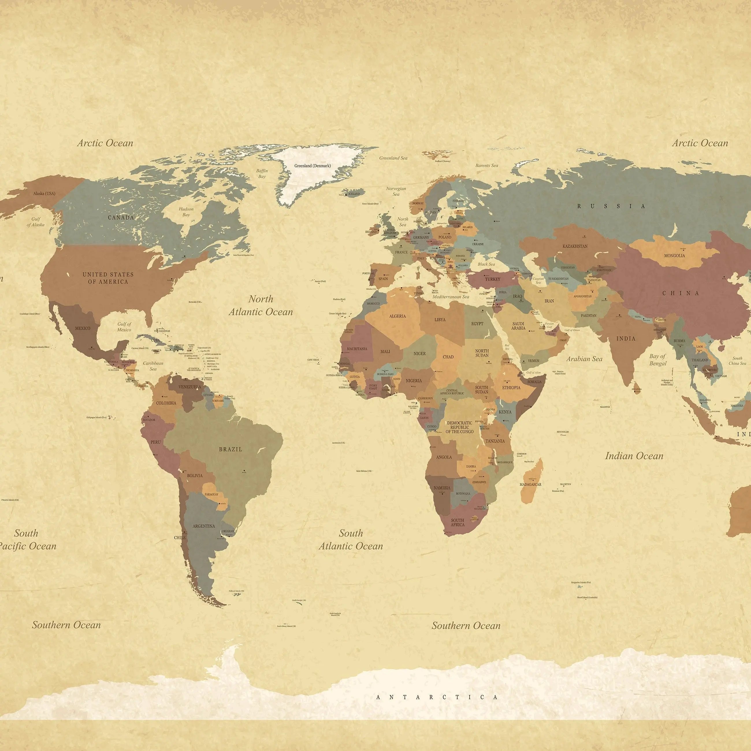Billede 8 af Fototapet - Politisk verdenskort i vintage-stil