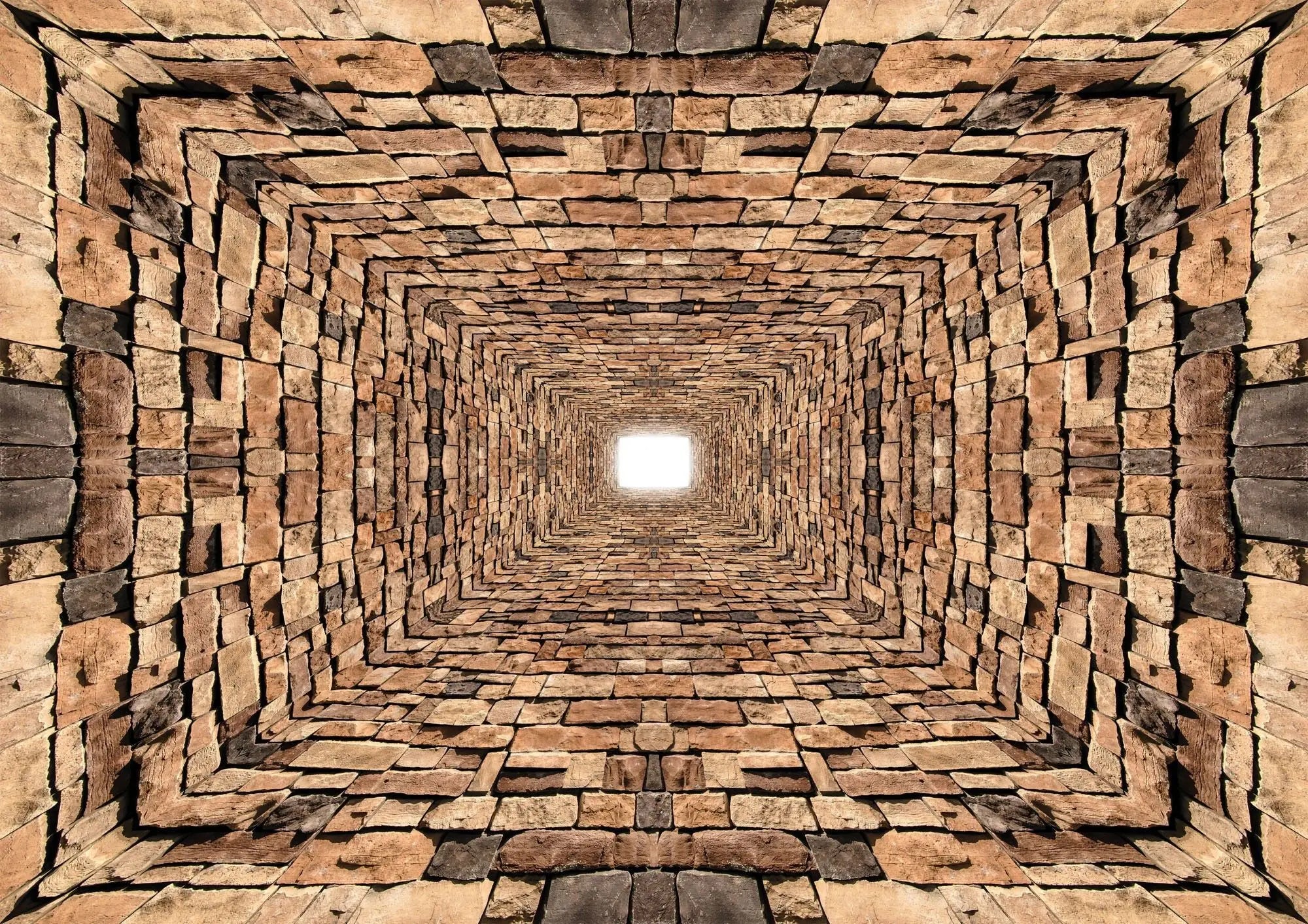 Billede 1 af Fototapet - Rå murstensgang med lys i midten