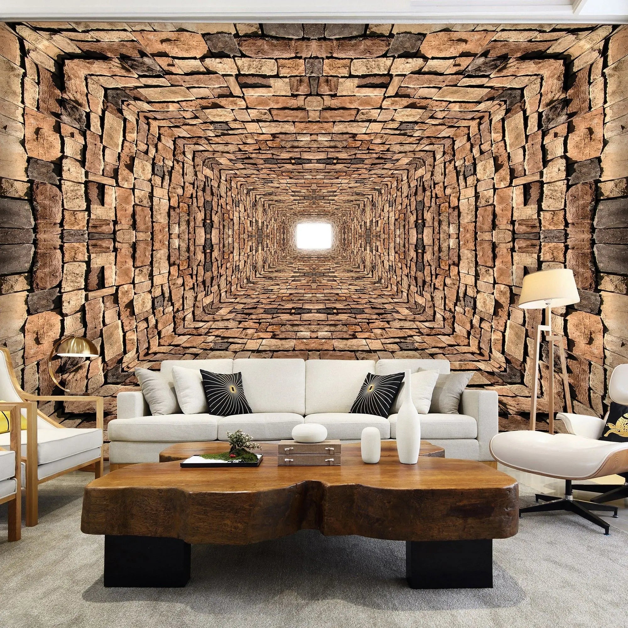 Billede 5 af Fototapet - Rå murstensgang med lys i midten