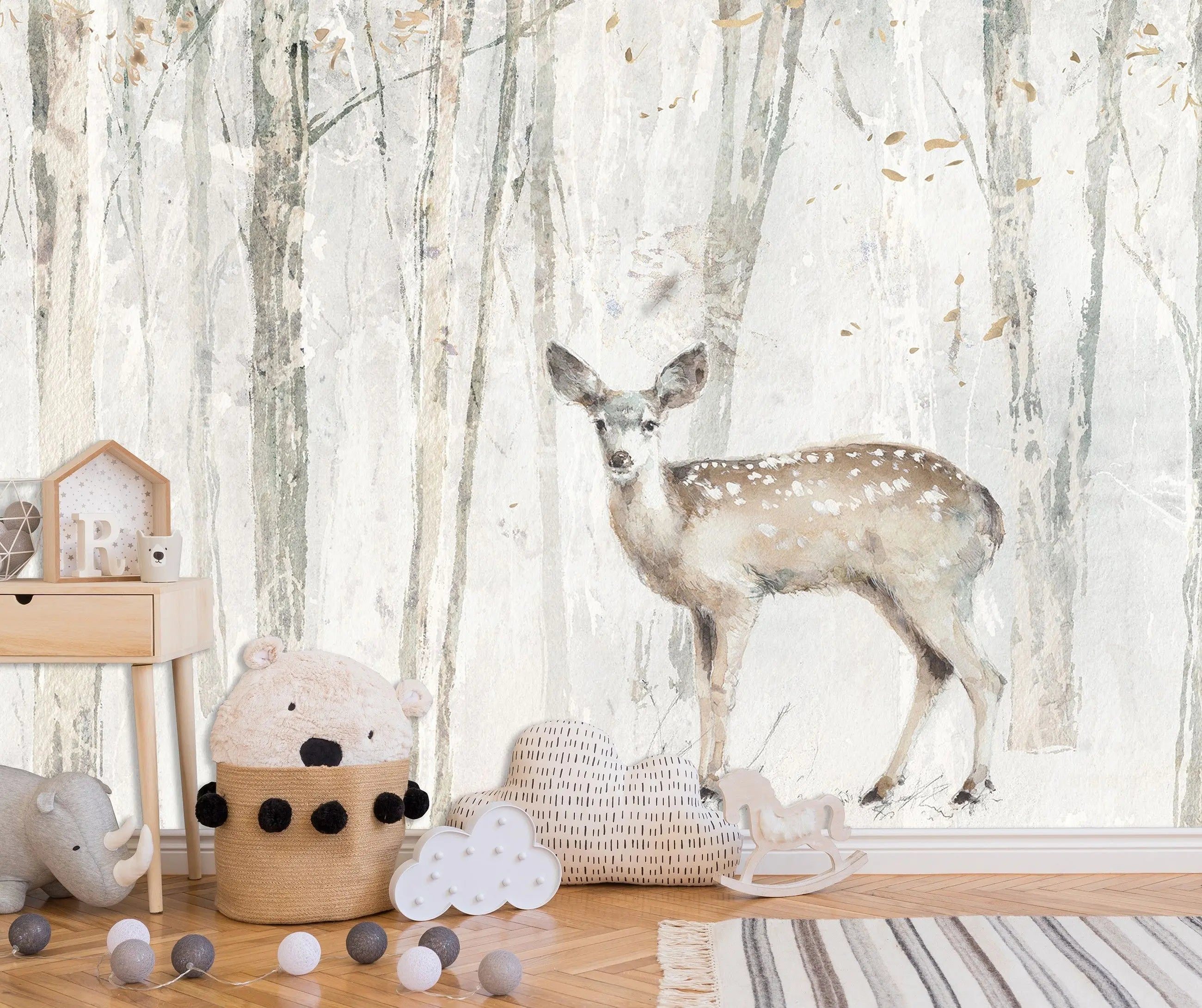 Billede 4 af Fototapet - Rådyr i vinterlig skov