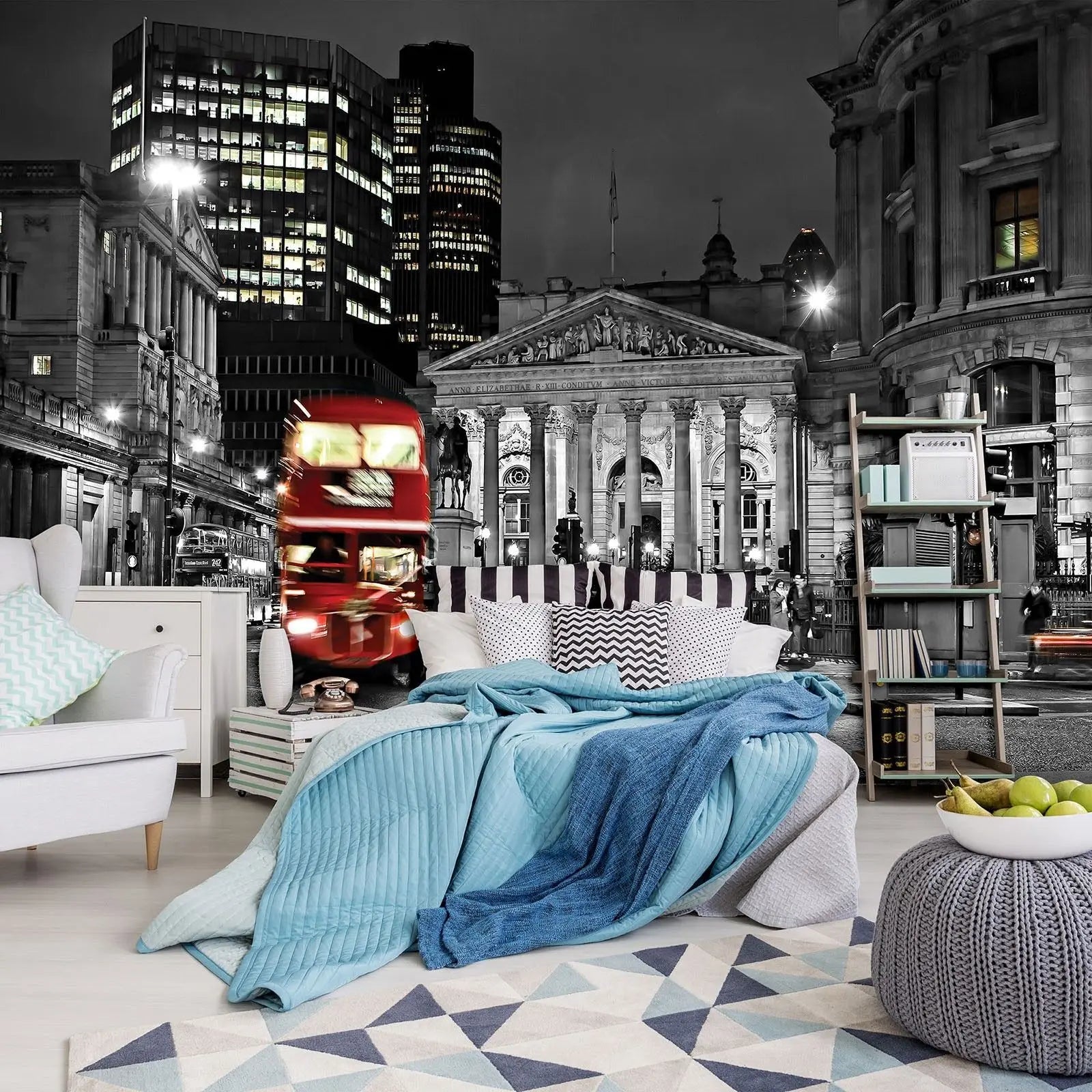 Billede 4 af Fototapet - Rød dobbeltdækkerbus foran Royal Exchange i London