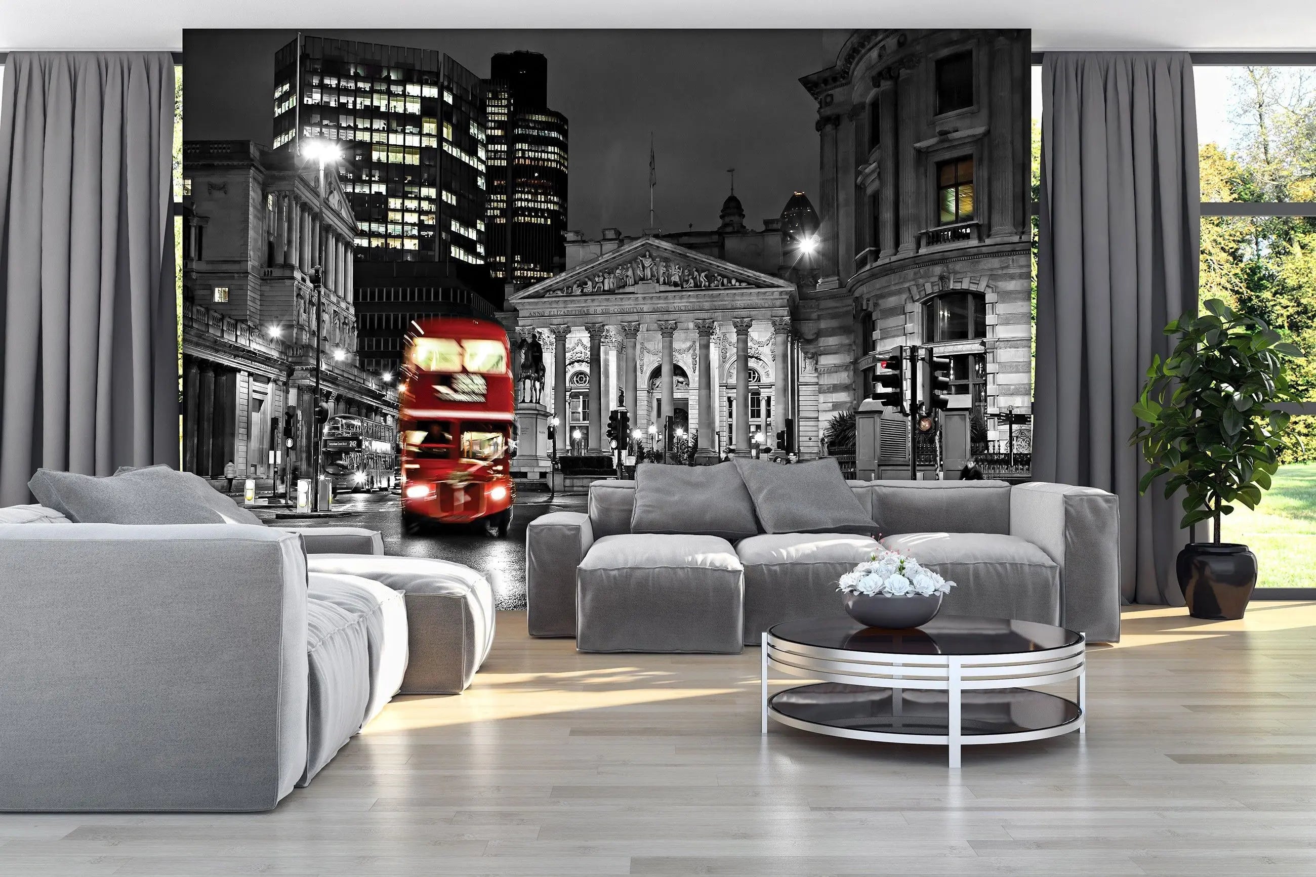 Billede 5 af Fototapet - Rød dobbeltdækkerbus foran Royal Exchange i London