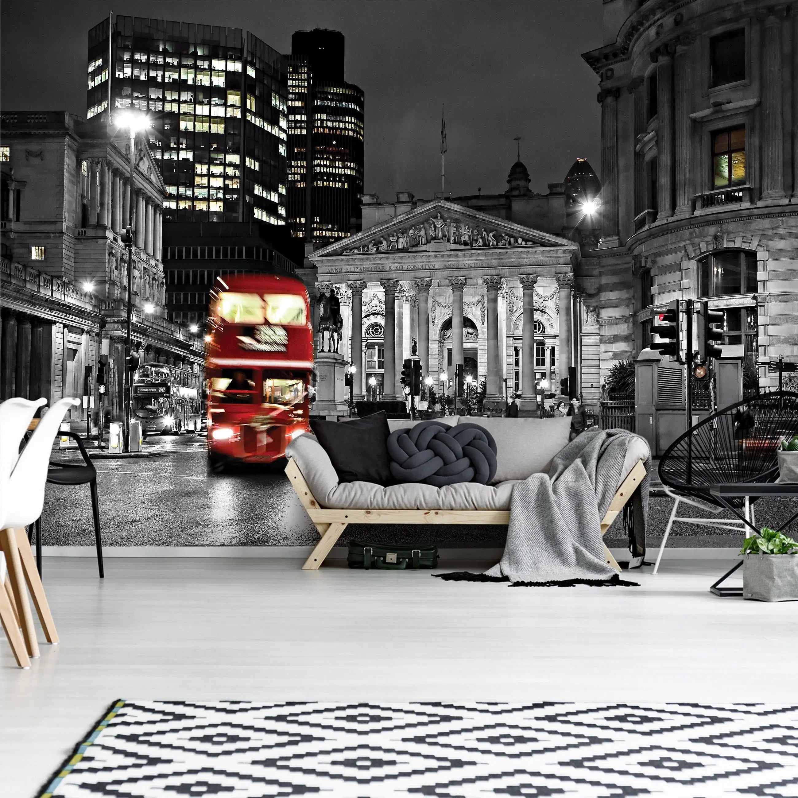 Billede 6 af Fototapet - Rød dobbeltdækkerbus foran Royal Exchange i London