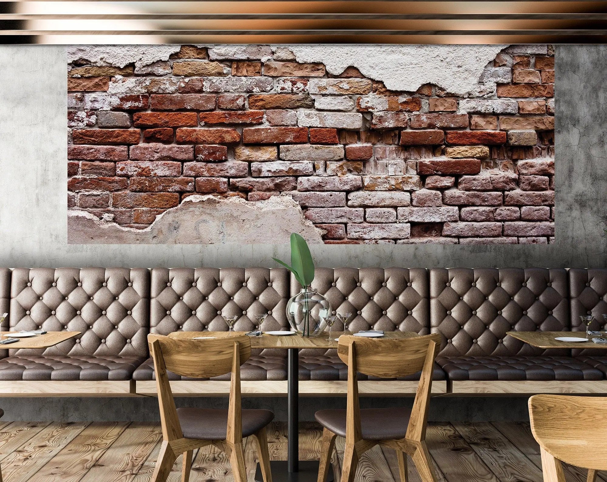 Billede 14 af Fototapet - Rød murstensmur med afskallet hvid puds