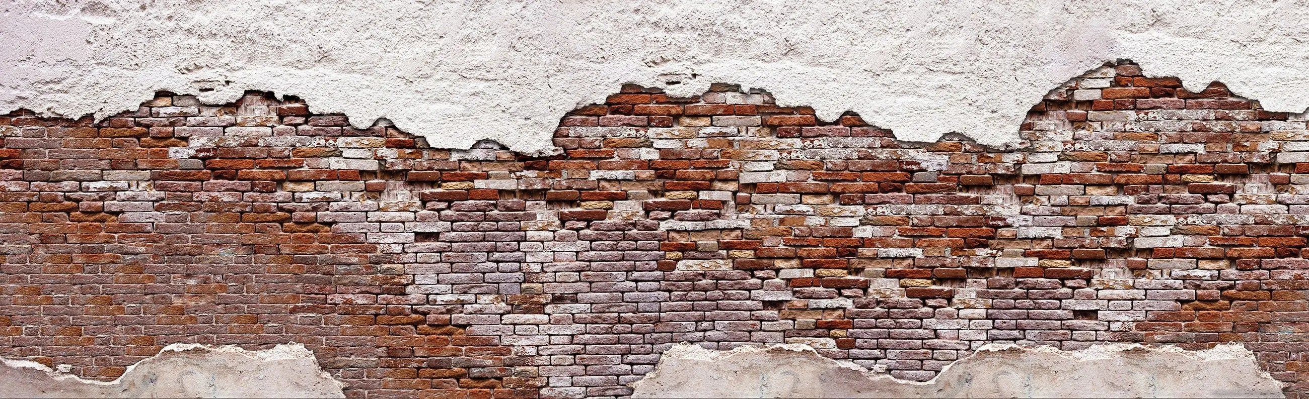 Billede 22 af Fototapet - Rød murstensmur med afskallet hvid puds