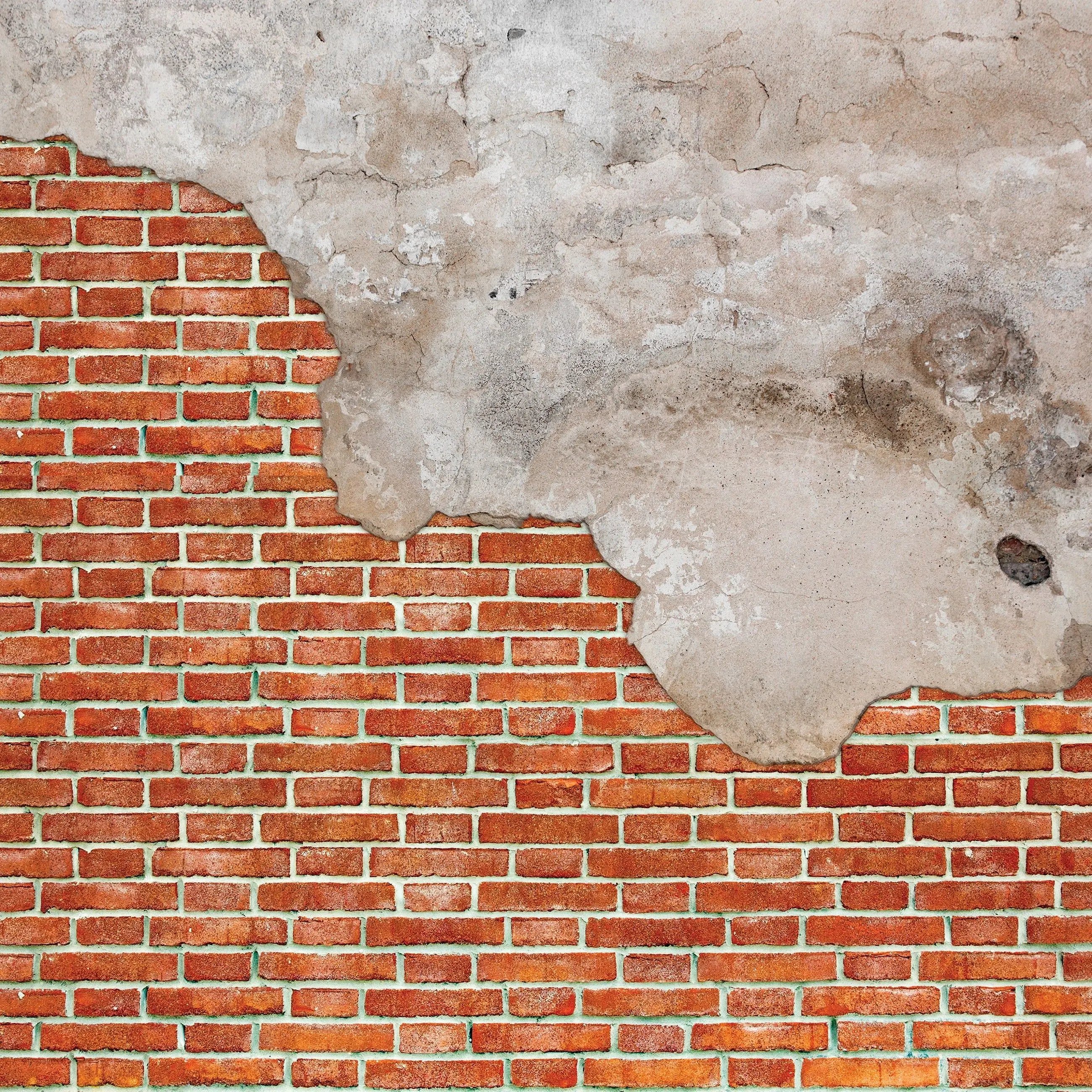 Billede 13 af Fototapet - Rød murstensvæg med afskallet puds