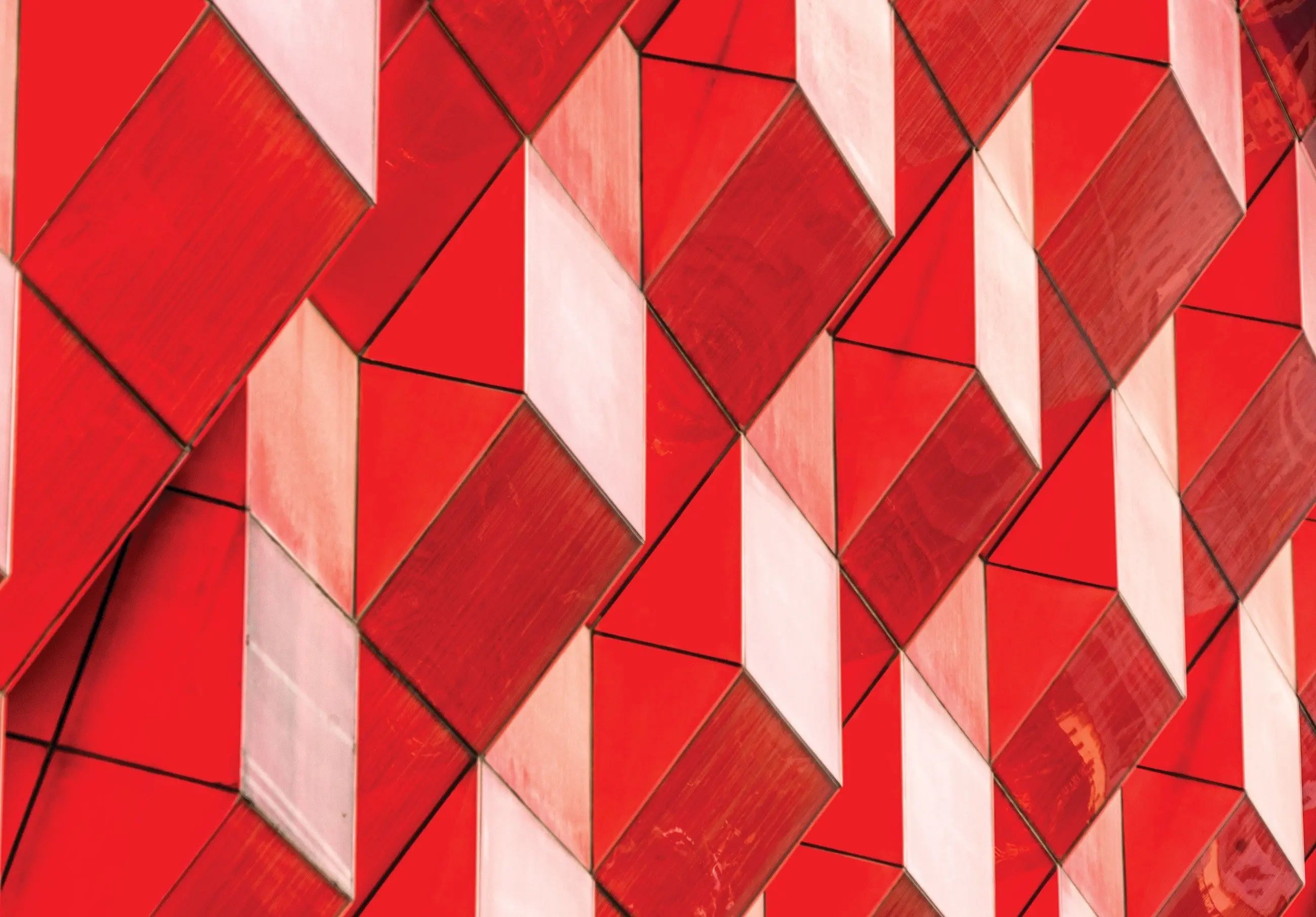 Billede 1 af Fototapet - Røde geometriske tredimensionelle fliser