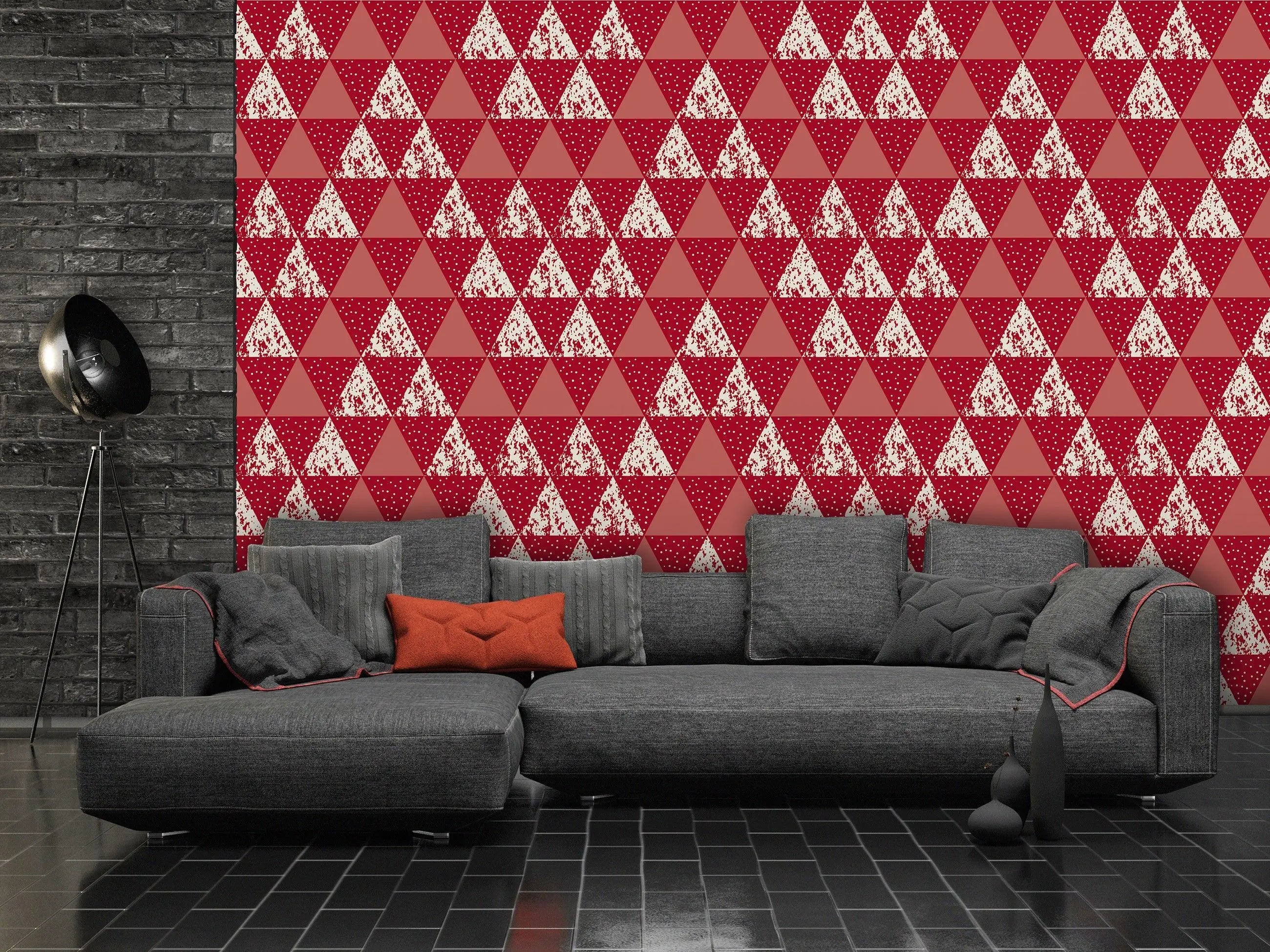 Billede 12 af Fototapet - Rødt og hvidt trekantmønster