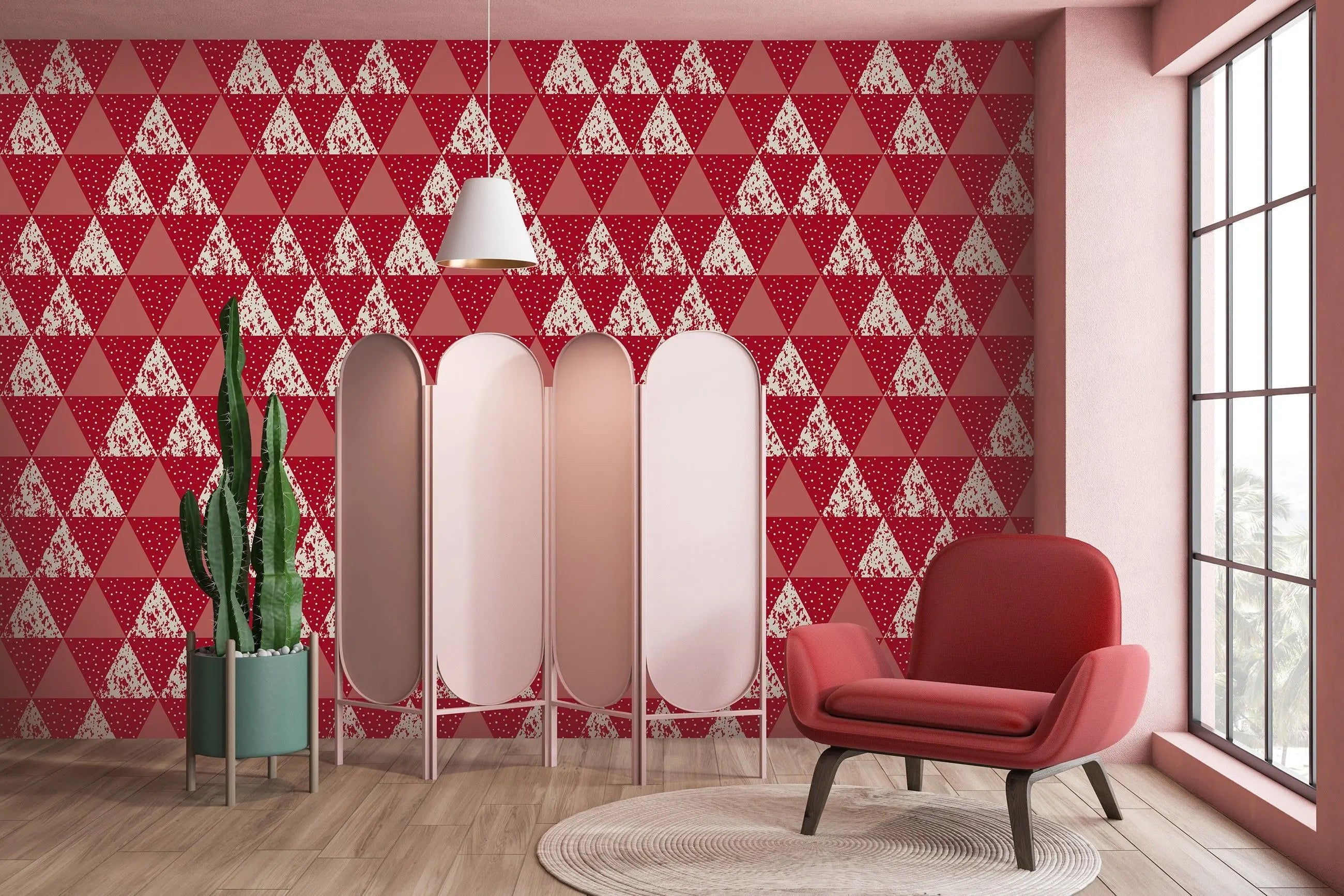 Billede 13 af Fototapet - Rødt og hvidt trekantmønster
