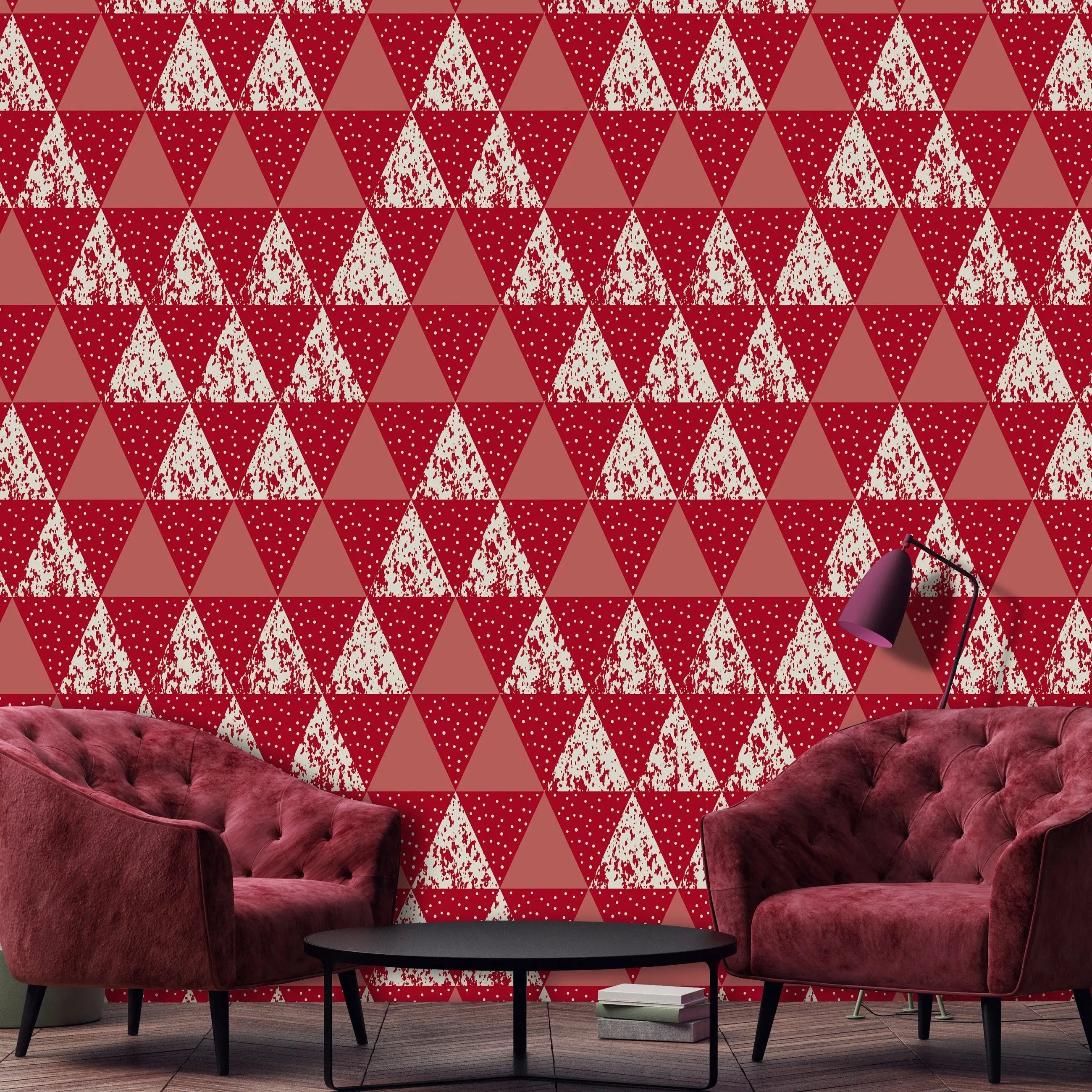 Billede 14 af Fototapet - Rødt og hvidt trekantmønster