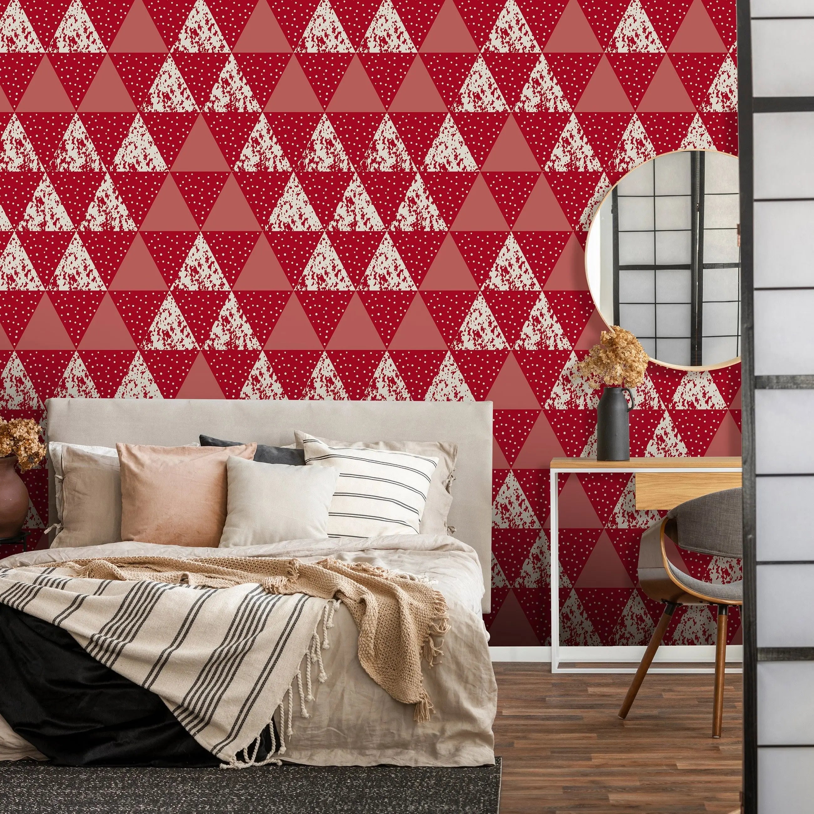 Billede 15 af Fototapet - Rødt og hvidt trekantmønster