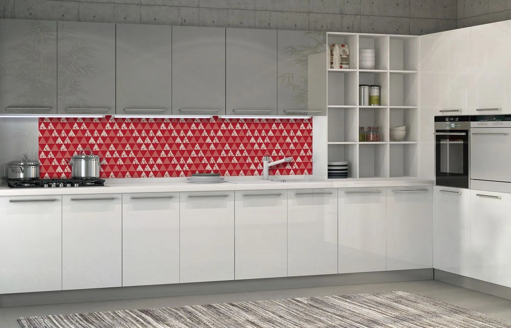 Billede 2 af Fototapet - Rødt og hvidt trekantmønster