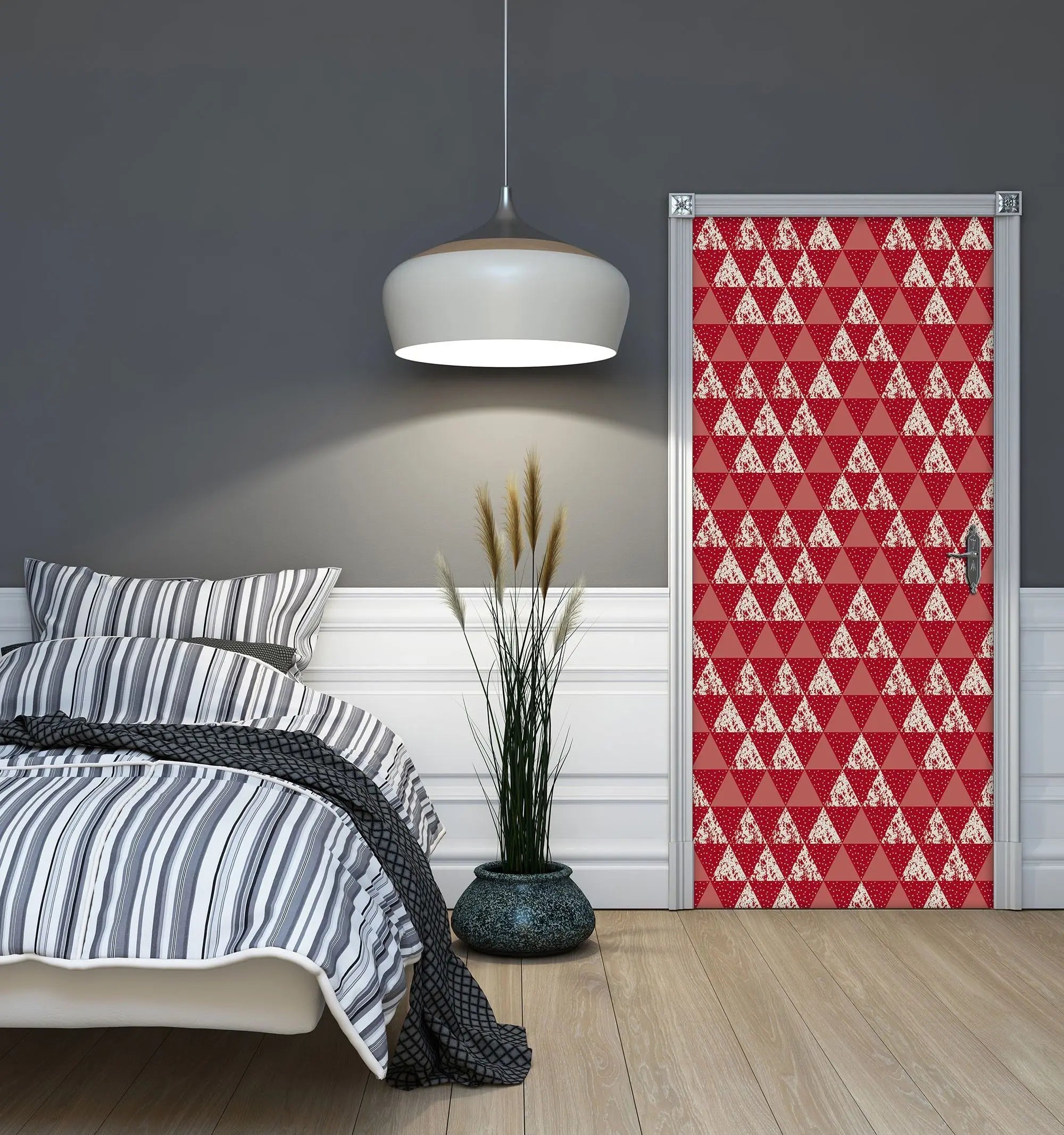 Billede 3 af Fototapet - Rødt og hvidt trekantmønster