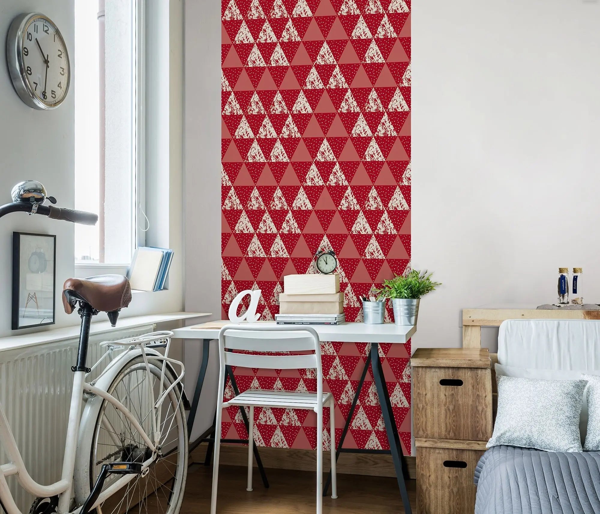 Billede 4 af Fototapet - Rødt og hvidt trekantmønster