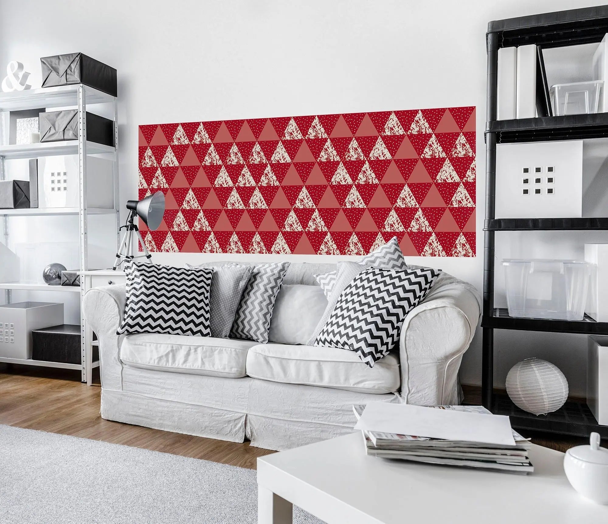 Billede 5 af Fototapet - Rødt og hvidt trekantmønster