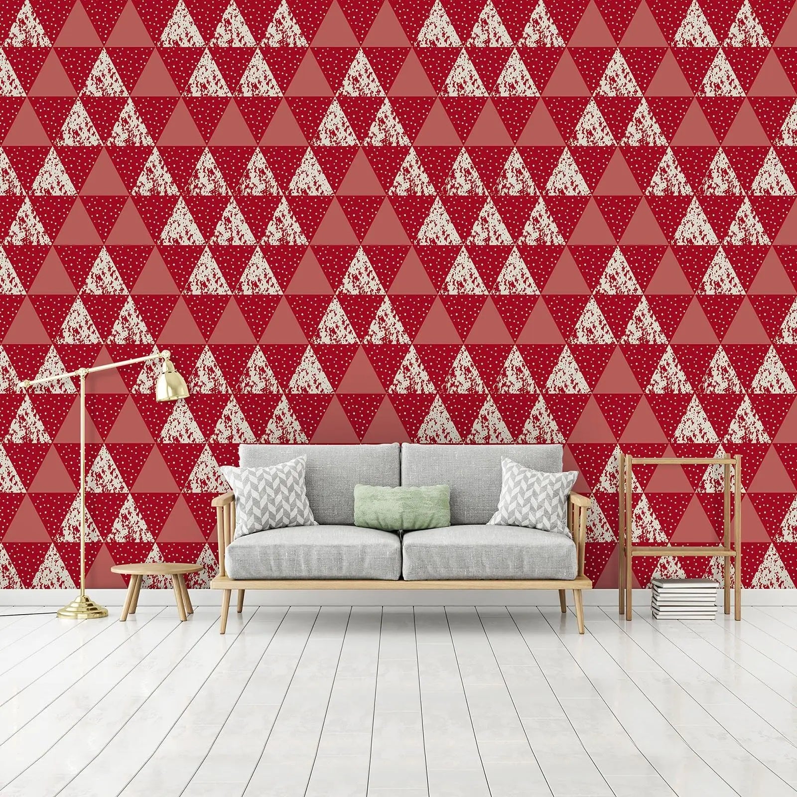 Billede 7 af Fototapet - Rødt og hvidt trekantmønster