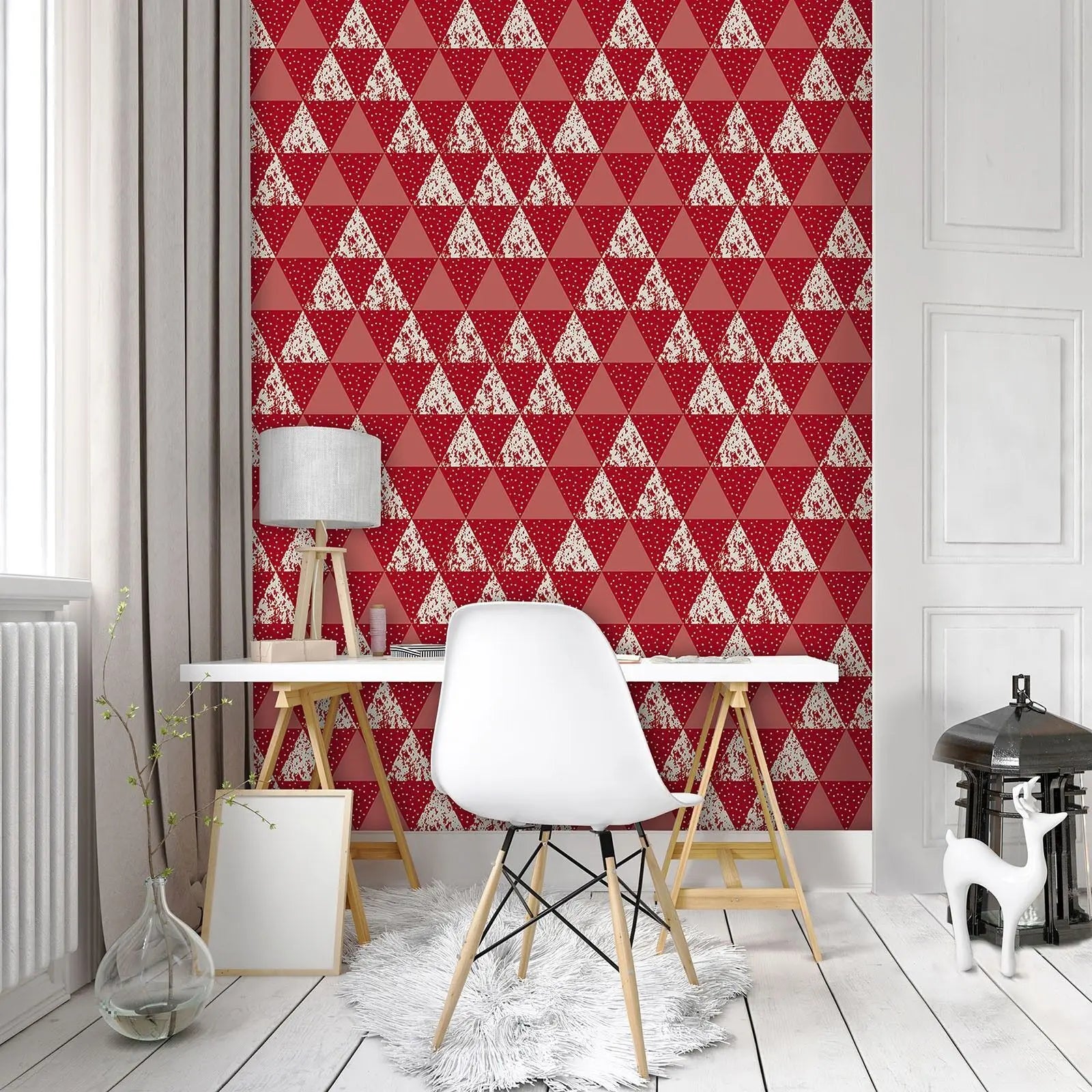 Billede 9 af Fototapet - Rødt og hvidt trekantmønster