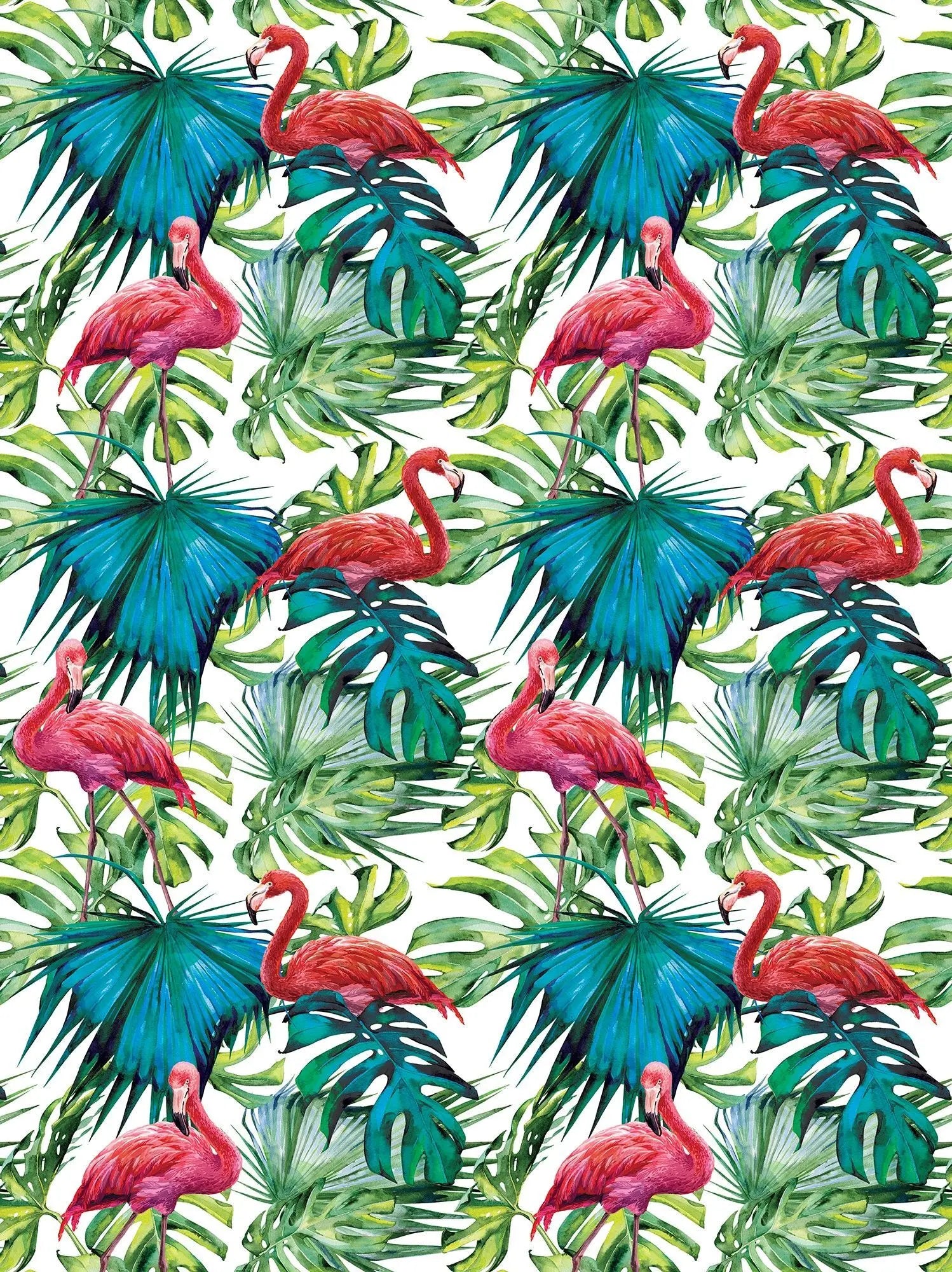Billede 22 af Fototapet - Rosa flamingoer med grønne tropiske blade