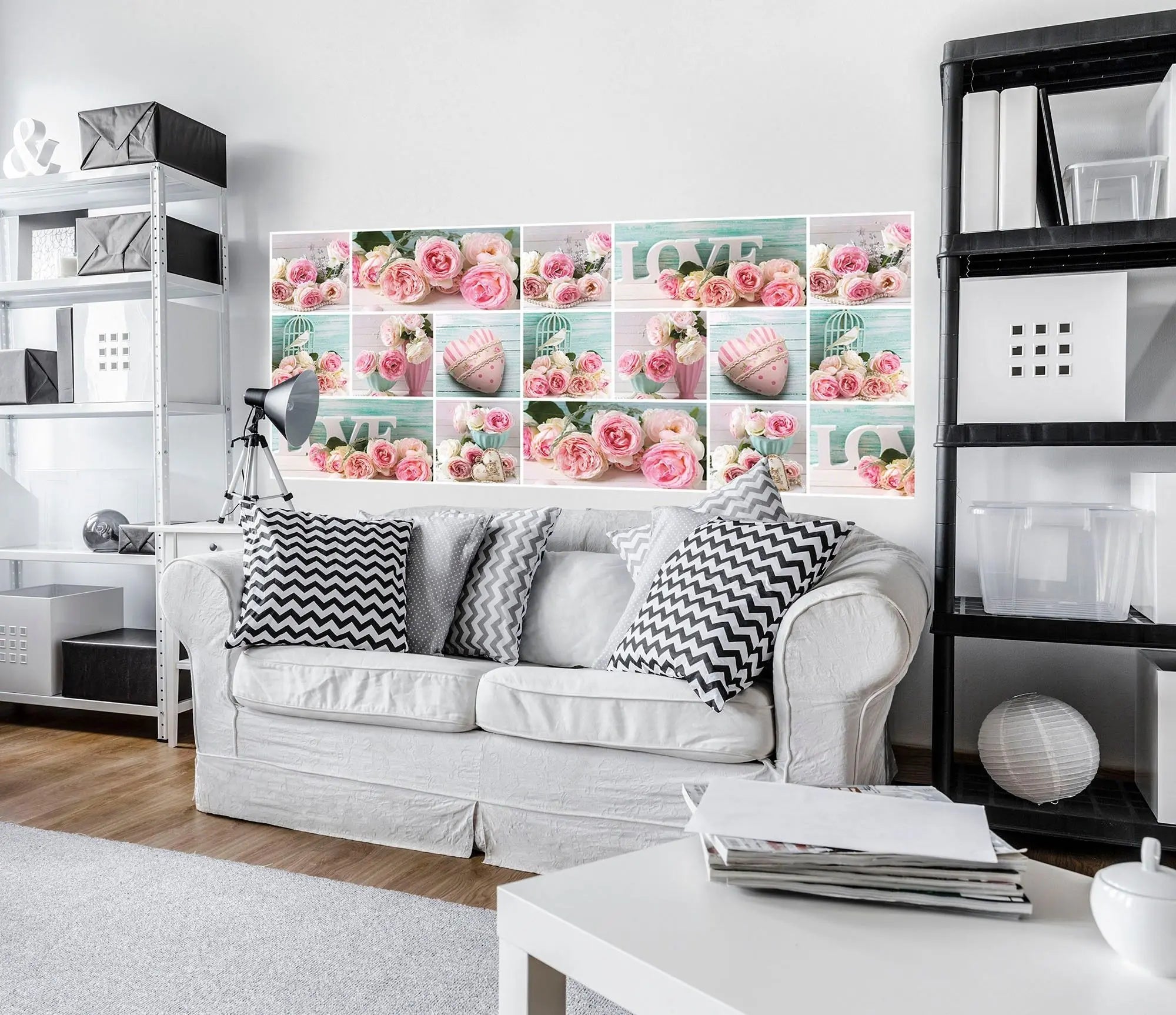 Billede 11 af Fototapet - Rosa og hvide roser med ordet LOVE og vintage detaljer