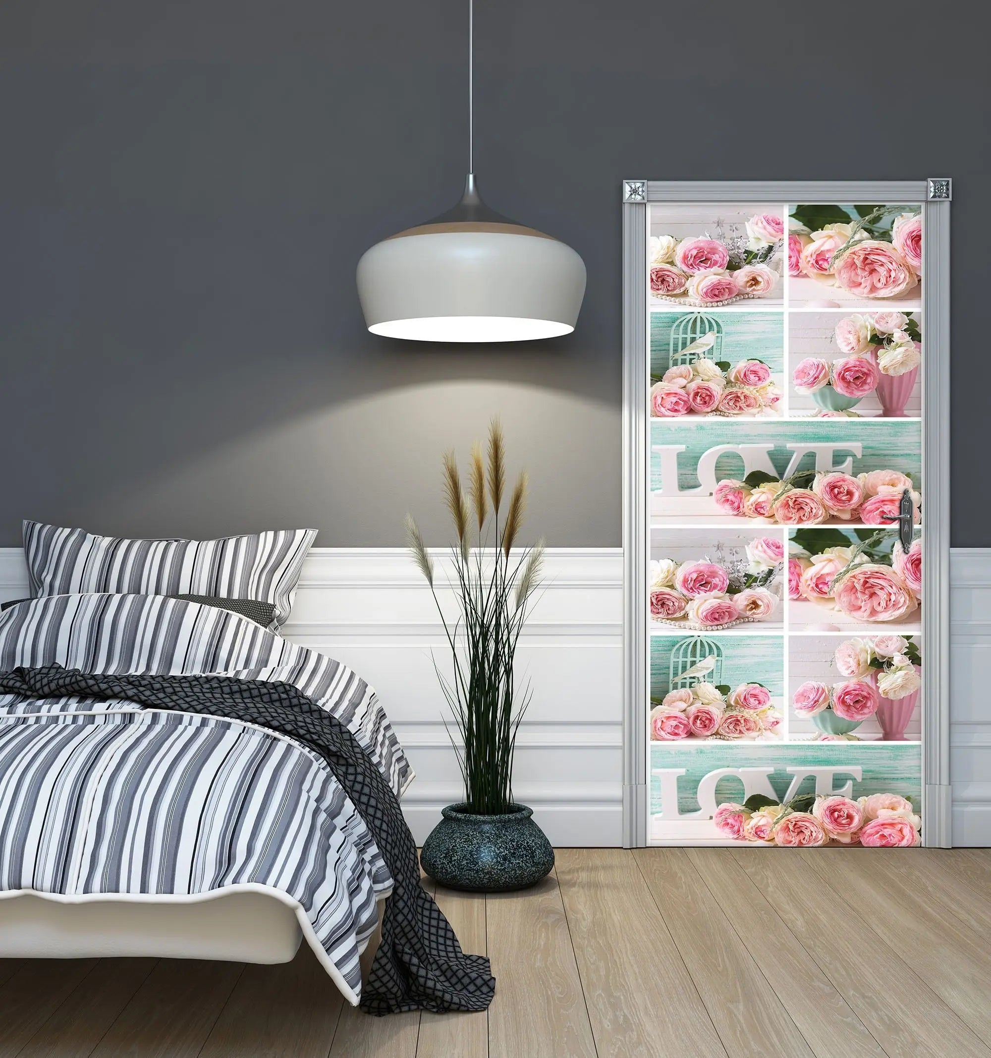 Billede 9 af Fototapet - Rosa og hvide roser med ordet LOVE og vintage detaljer