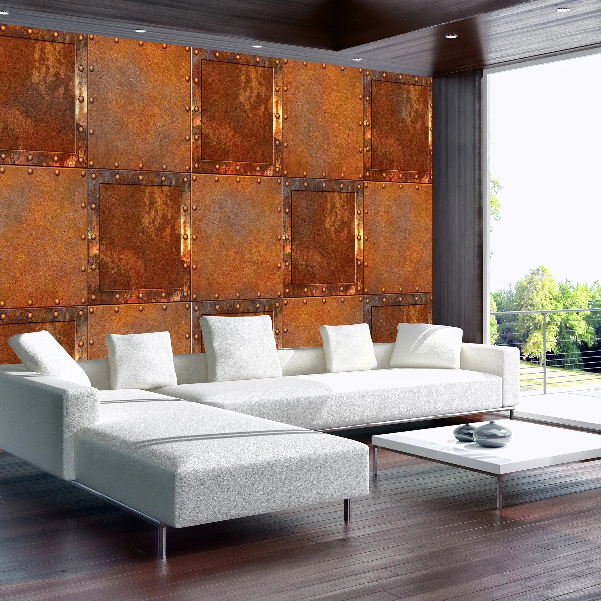 Billede 4 af Fototapet - Rustbrune metalplader med nitter