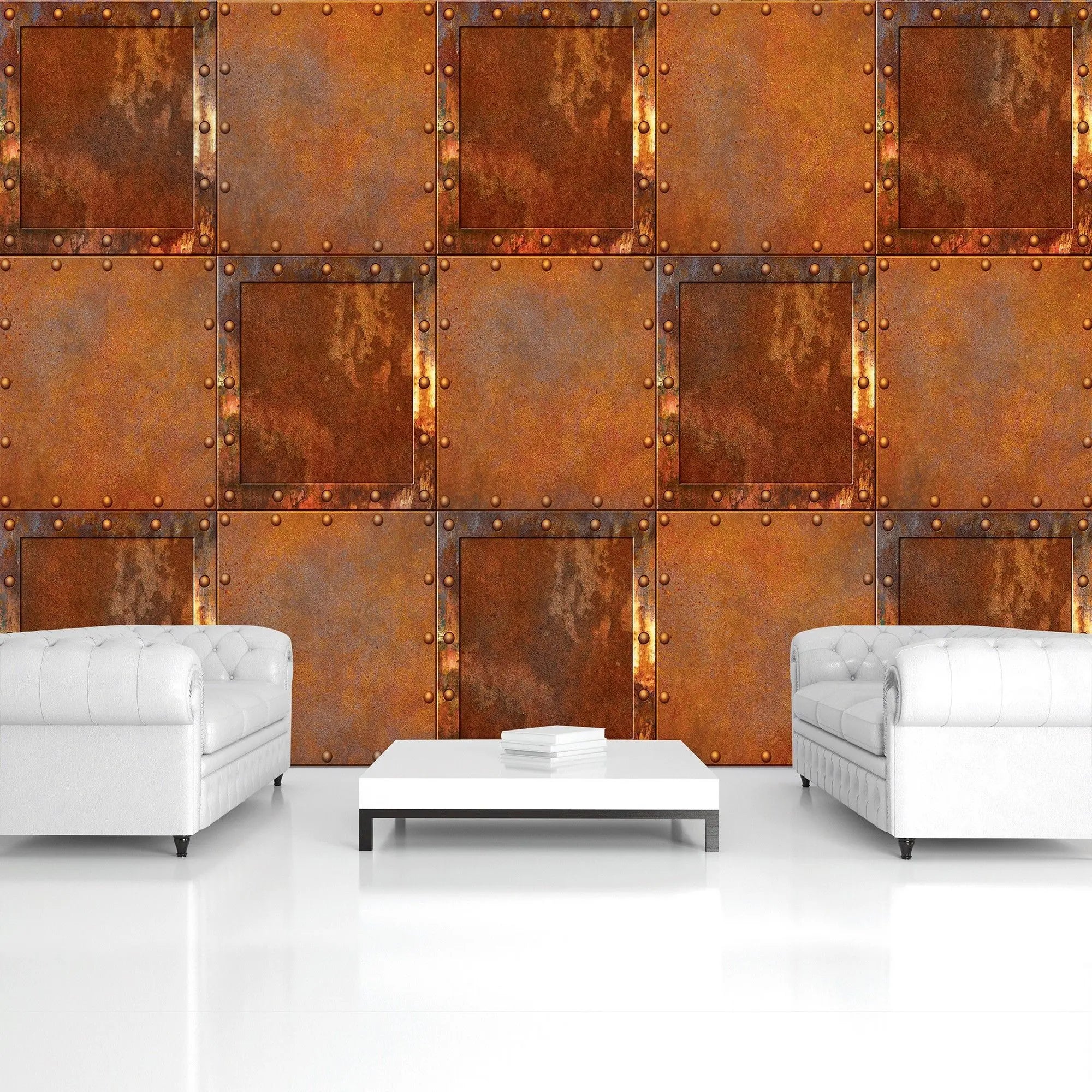 Billede 5 af Fototapet - Rustbrune metalplader med nitter