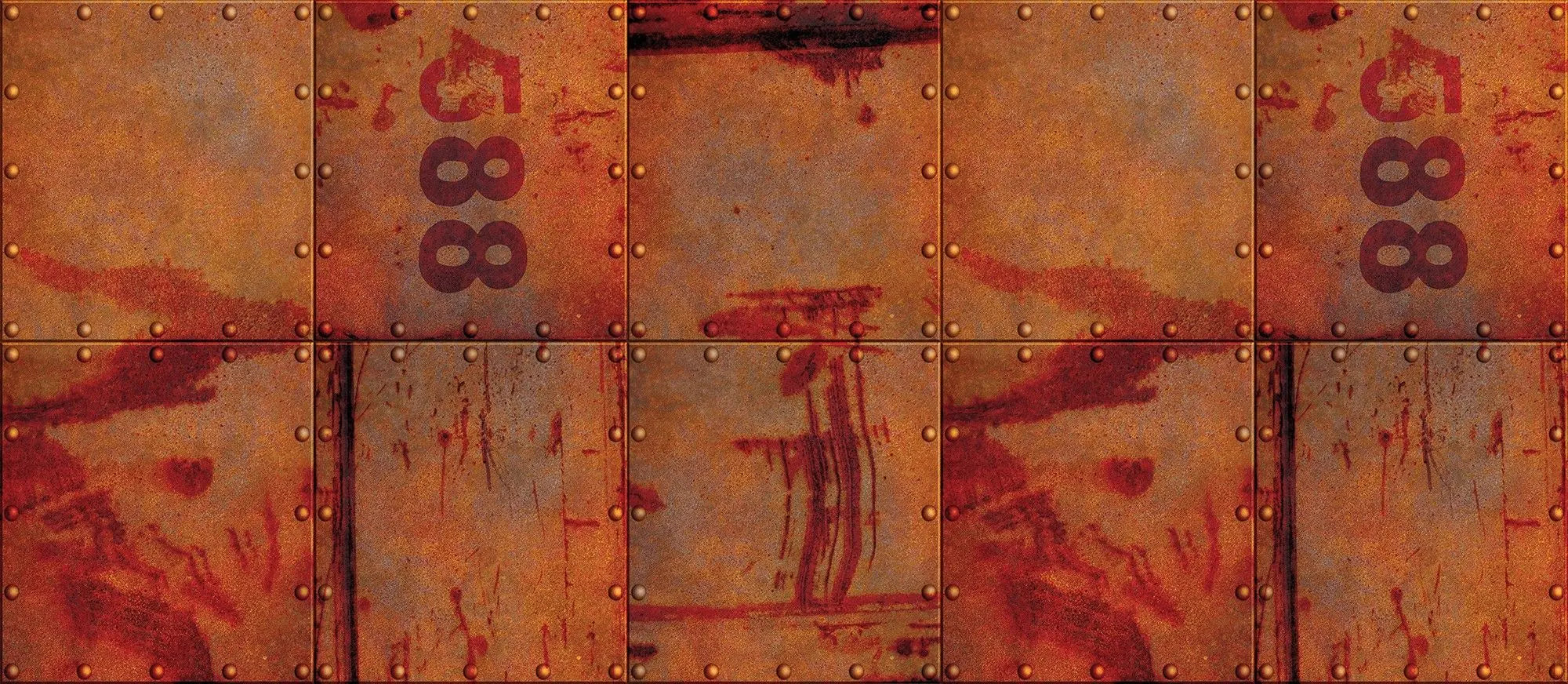 Billede 8 af Fototapet - Rustent metalskilt med nittebeslag og tallet 588