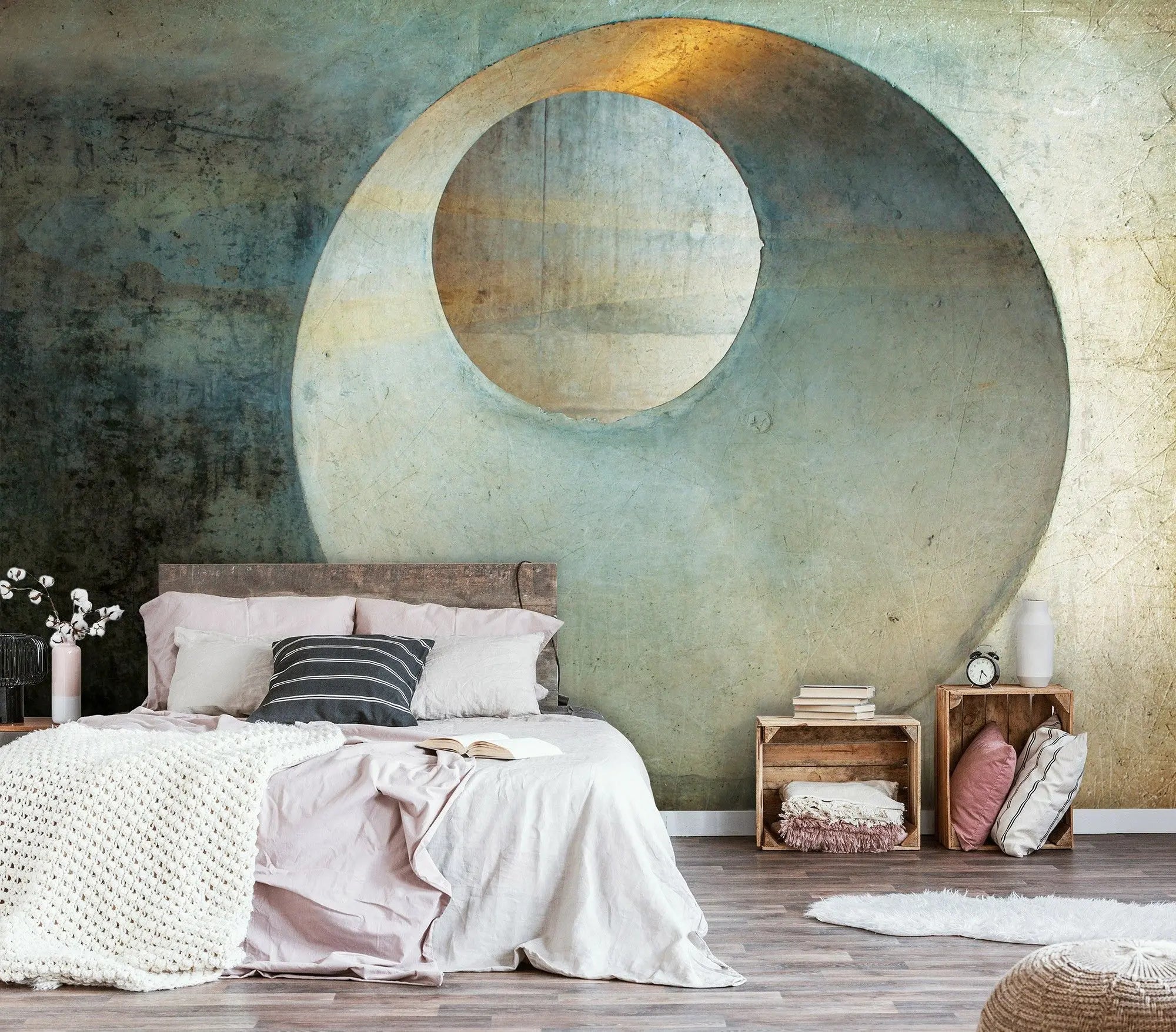 Billede 3 af Fototapet - Rustik betonvæg med cirkulær udskæring