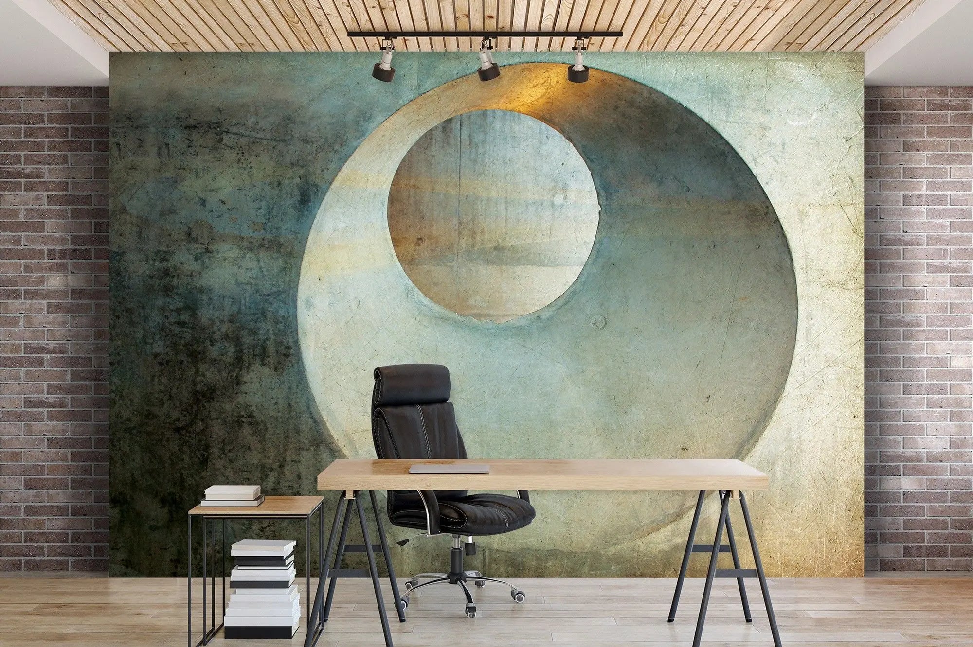 Billede 4 af Fototapet - Rustik betonvæg med cirkulær udskæring