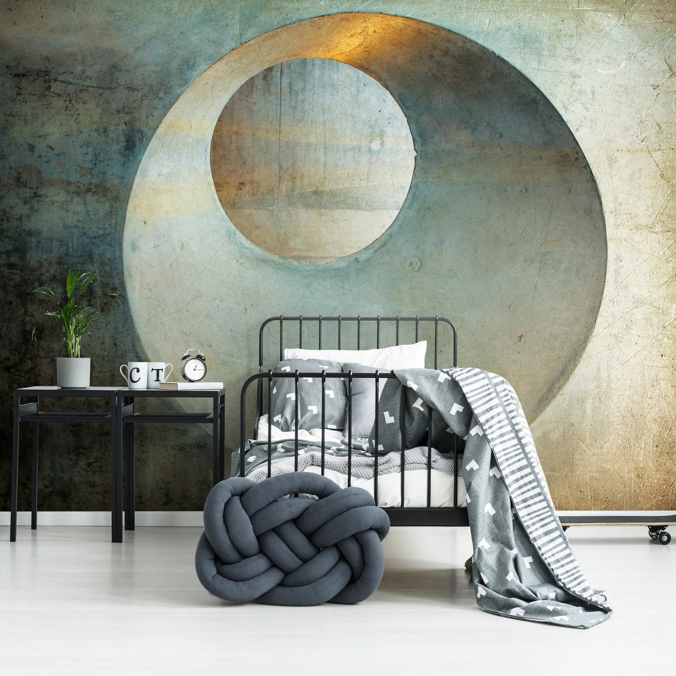 Billede 8 af Fototapet - Rustik betonvæg med cirkulær udskæring