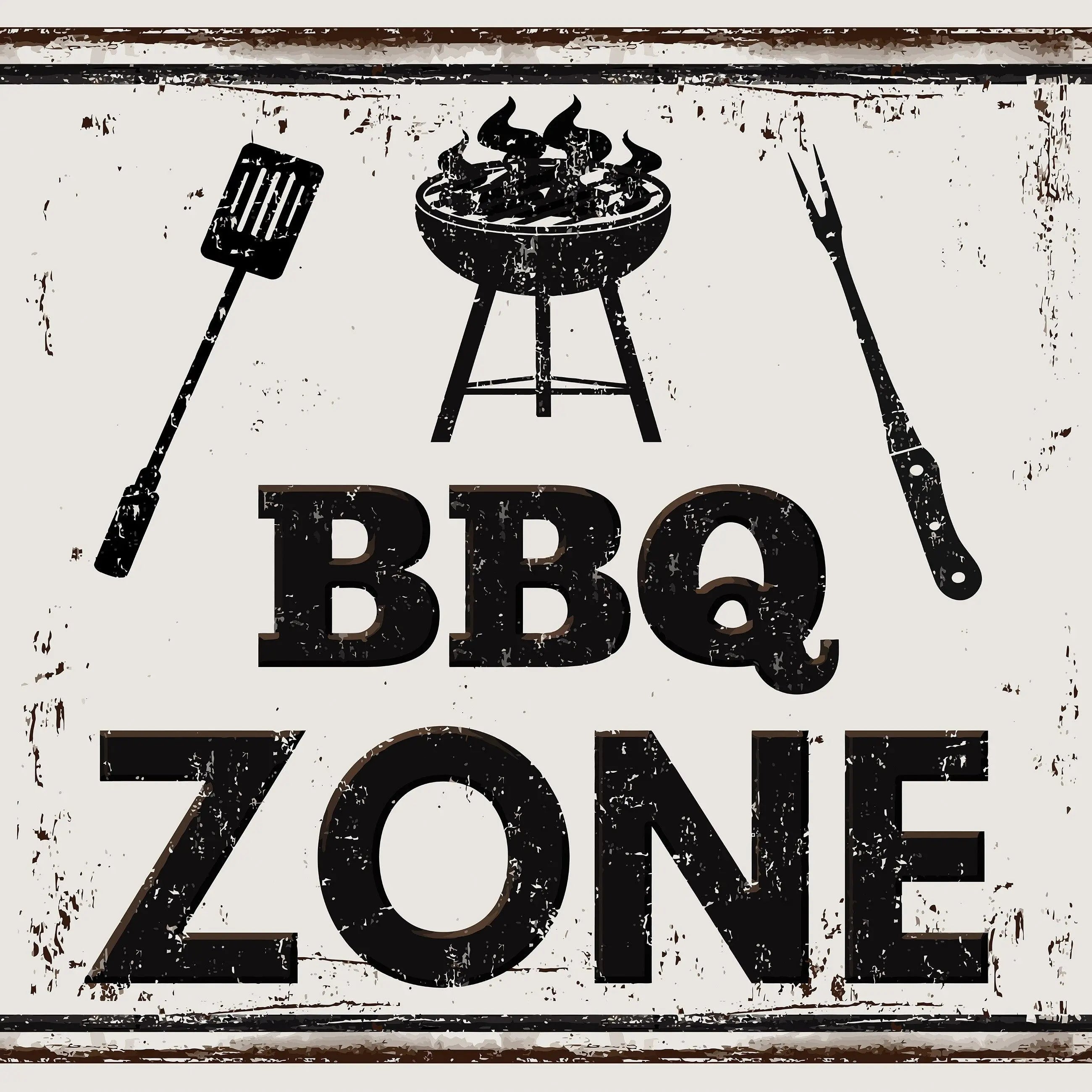 Billede 10 af Fototapet - Rustikt skilt med BBQ Zone-grillmotiv