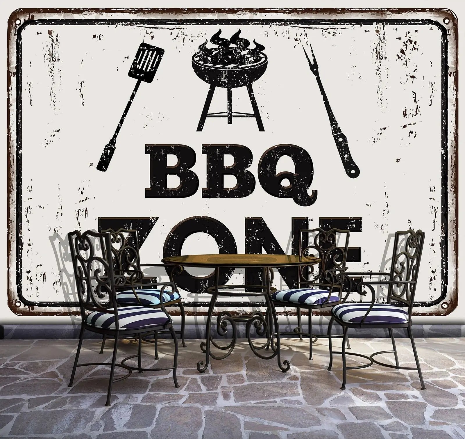 Billede 3 af Fototapet - Rustikt skilt med BBQ Zone-grillmotiv