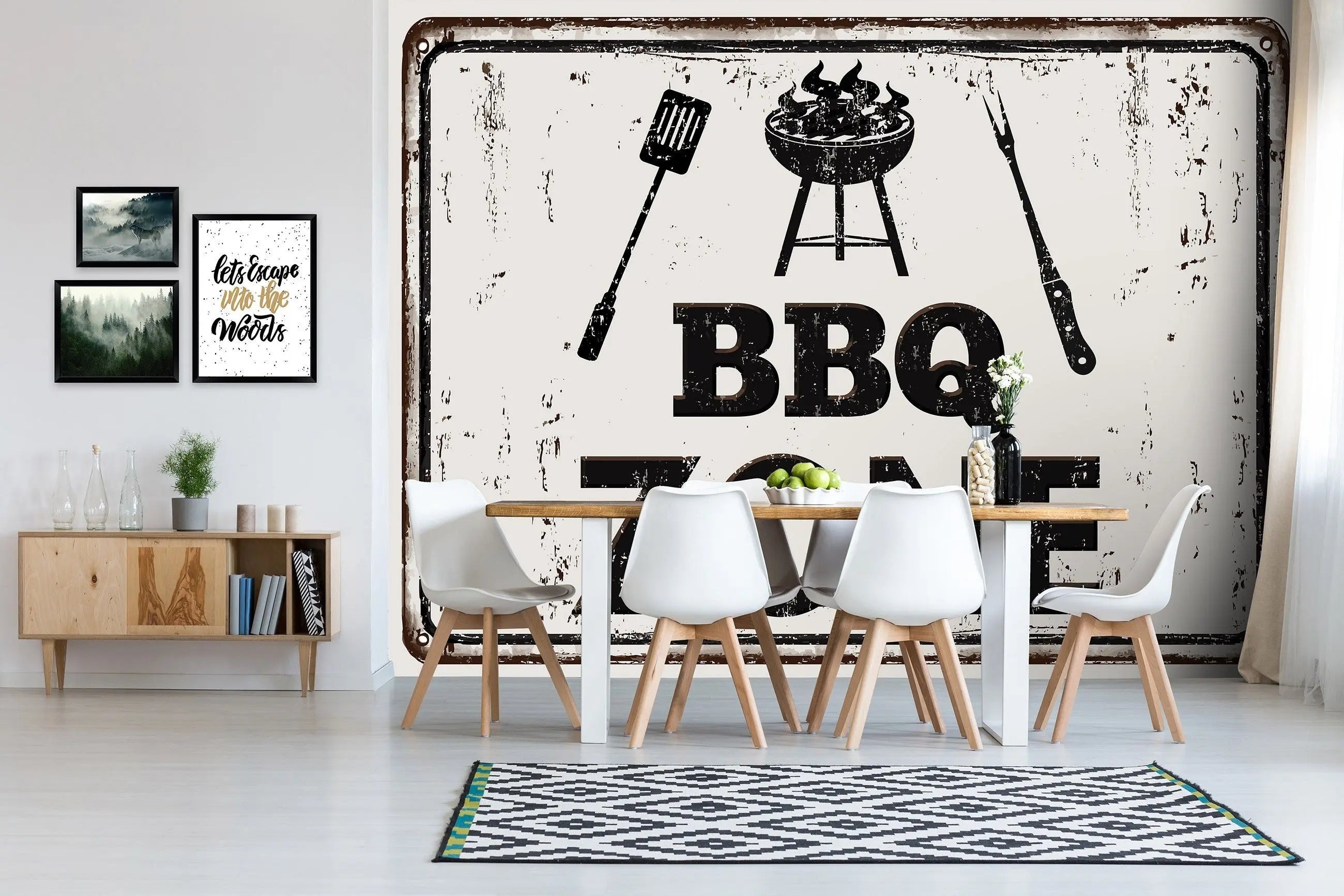 Billede 5 af Fototapet - Rustikt skilt med BBQ Zone-grillmotiv