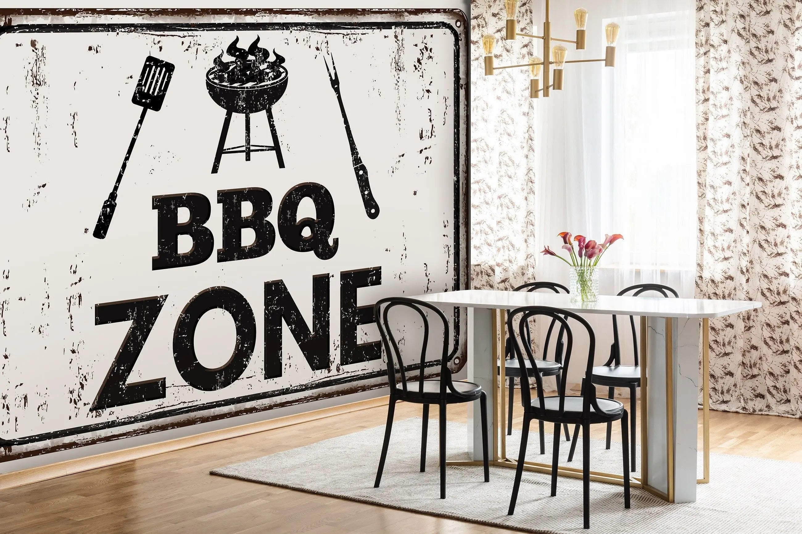 Billede 6 af Fototapet - Rustikt skilt med BBQ Zone-grillmotiv