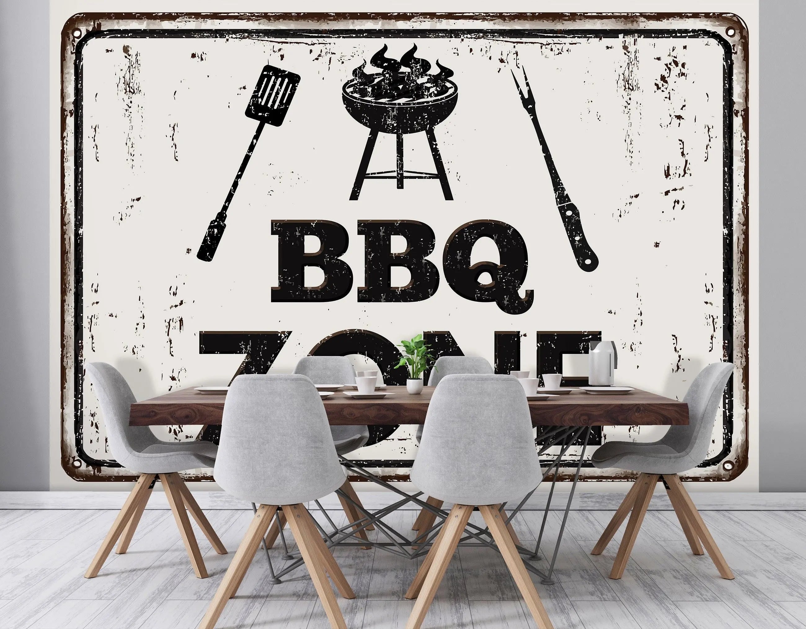 Billede 7 af Fototapet - Rustikt skilt med BBQ Zone-grillmotiv