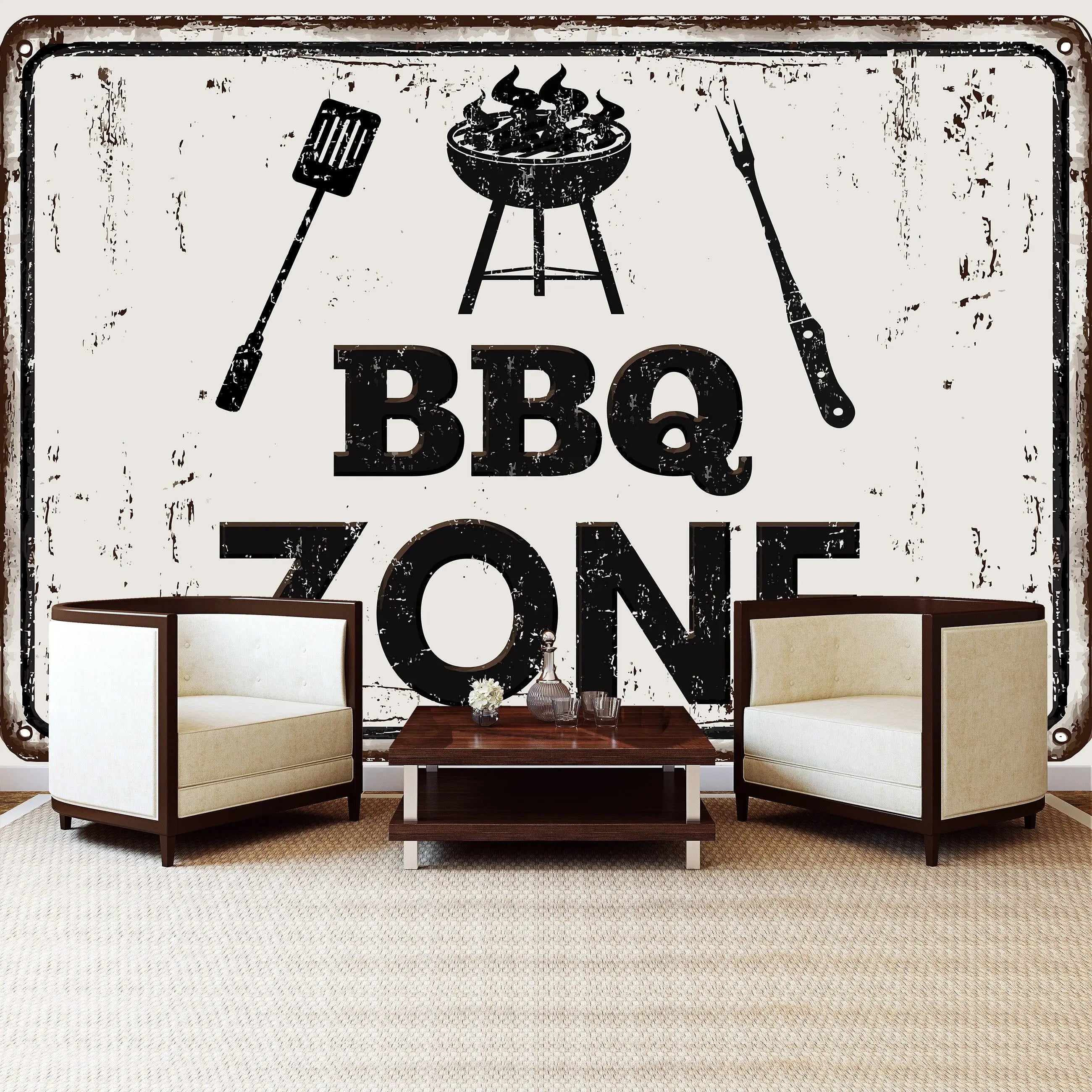 Billede 8 af Fototapet - Rustikt skilt med BBQ Zone-grillmotiv