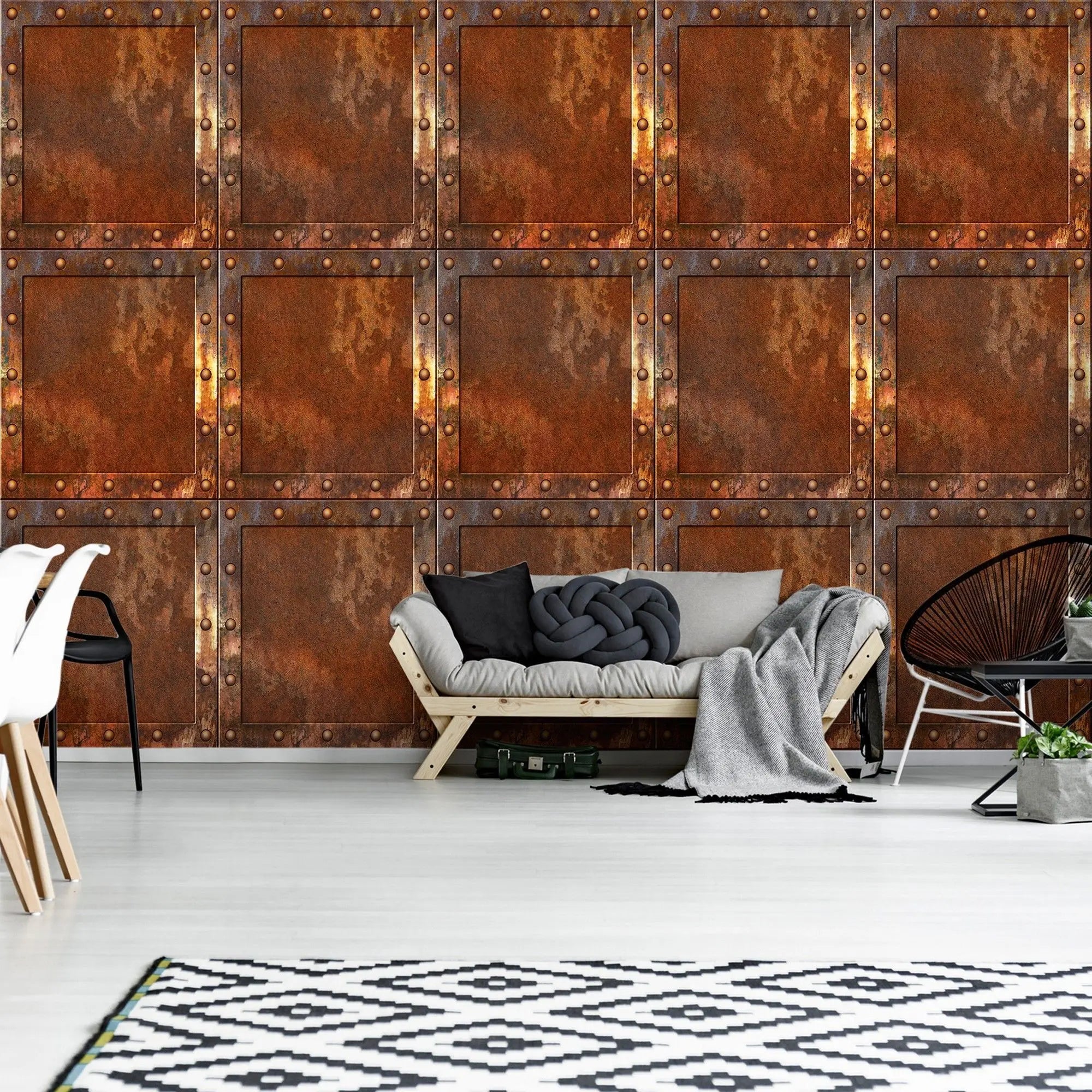Billede 5 af Fototapet - Rustne metalkvadrater med nitter