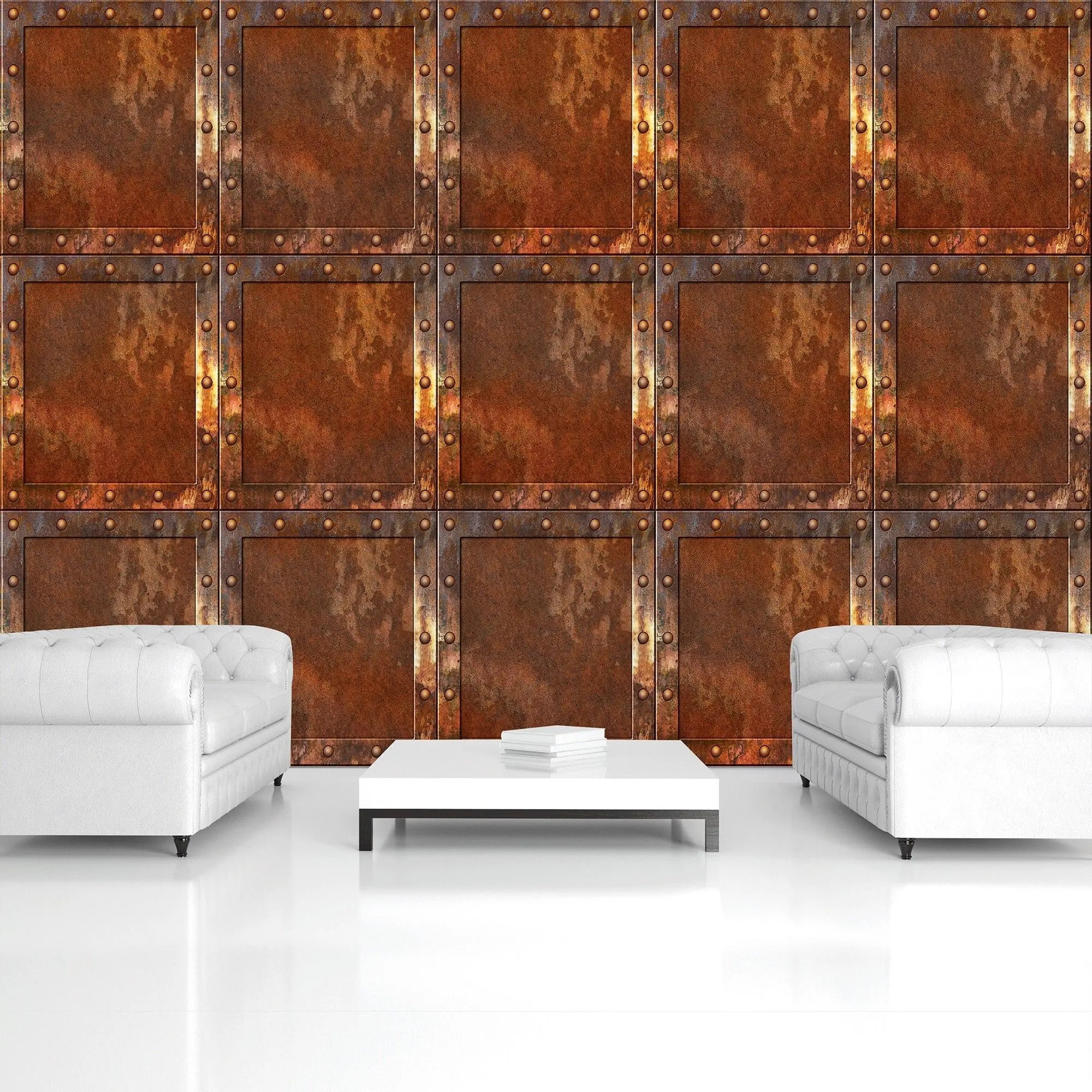 Billede 7 af Fototapet - Rustne metalkvadrater med nitter