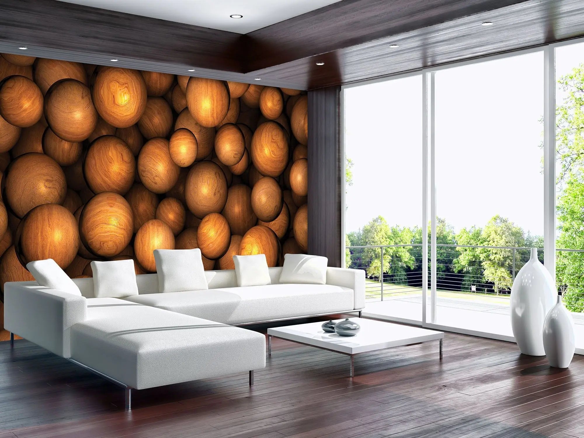 Billede 3 af Fototapet - Samling af træagtige kugler