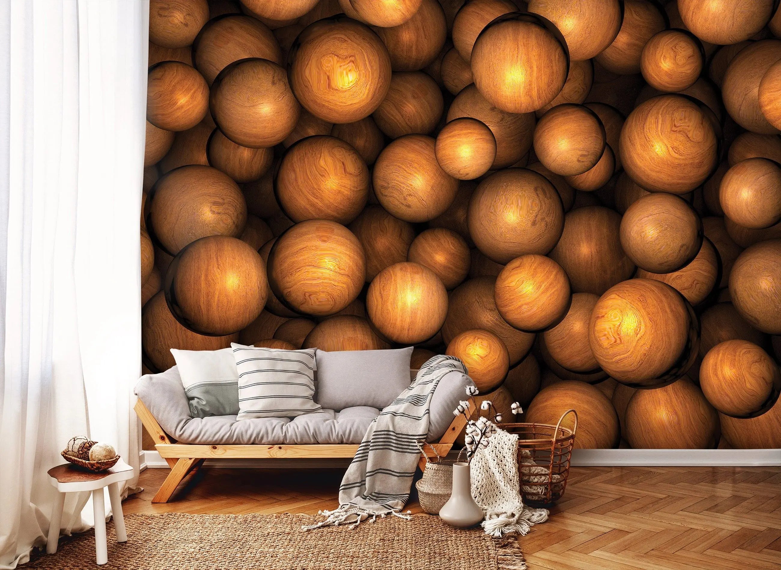 Billede 7 af Fototapet - Samling af træagtige kugler