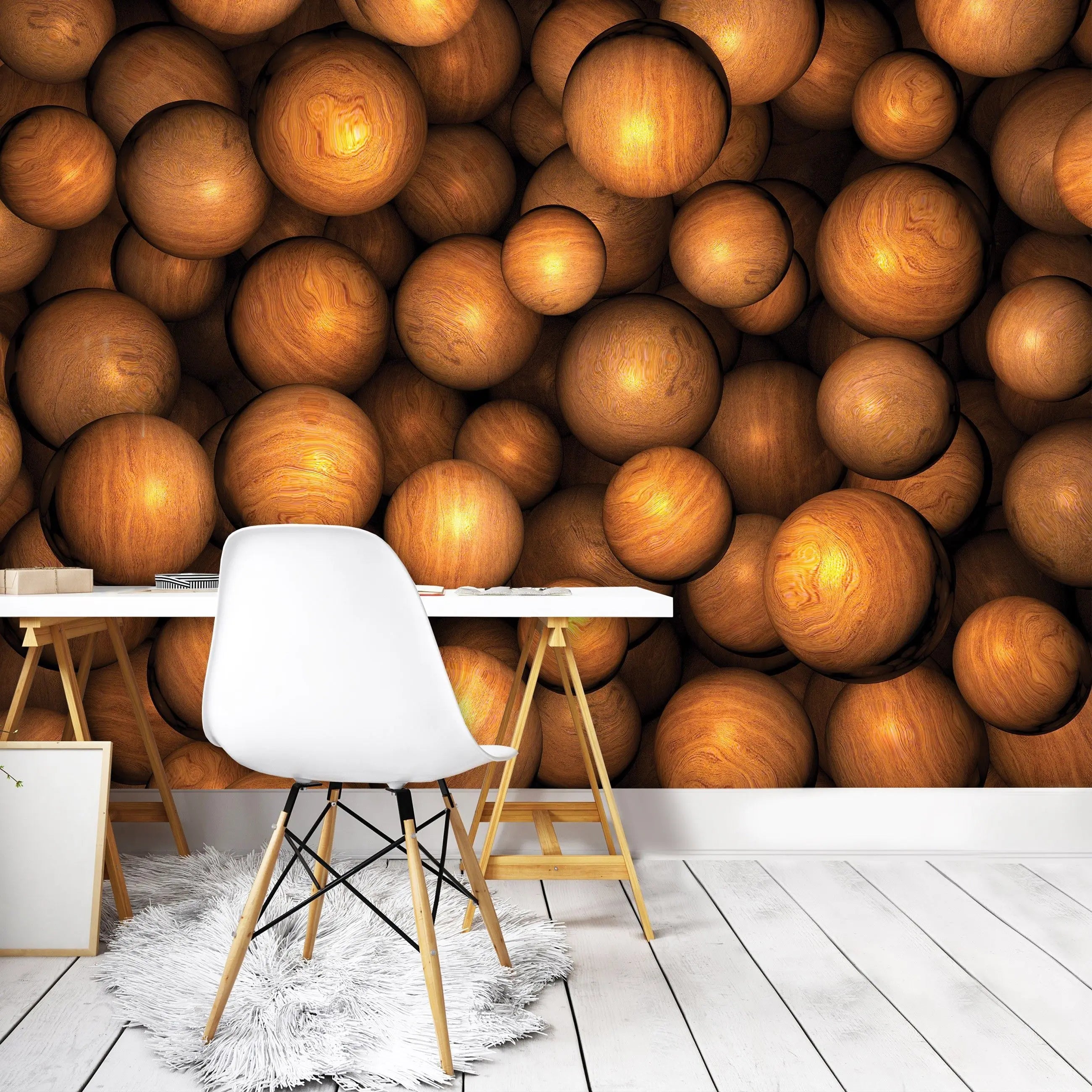 Billede 8 af Fototapet - Samling af træagtige kugler
