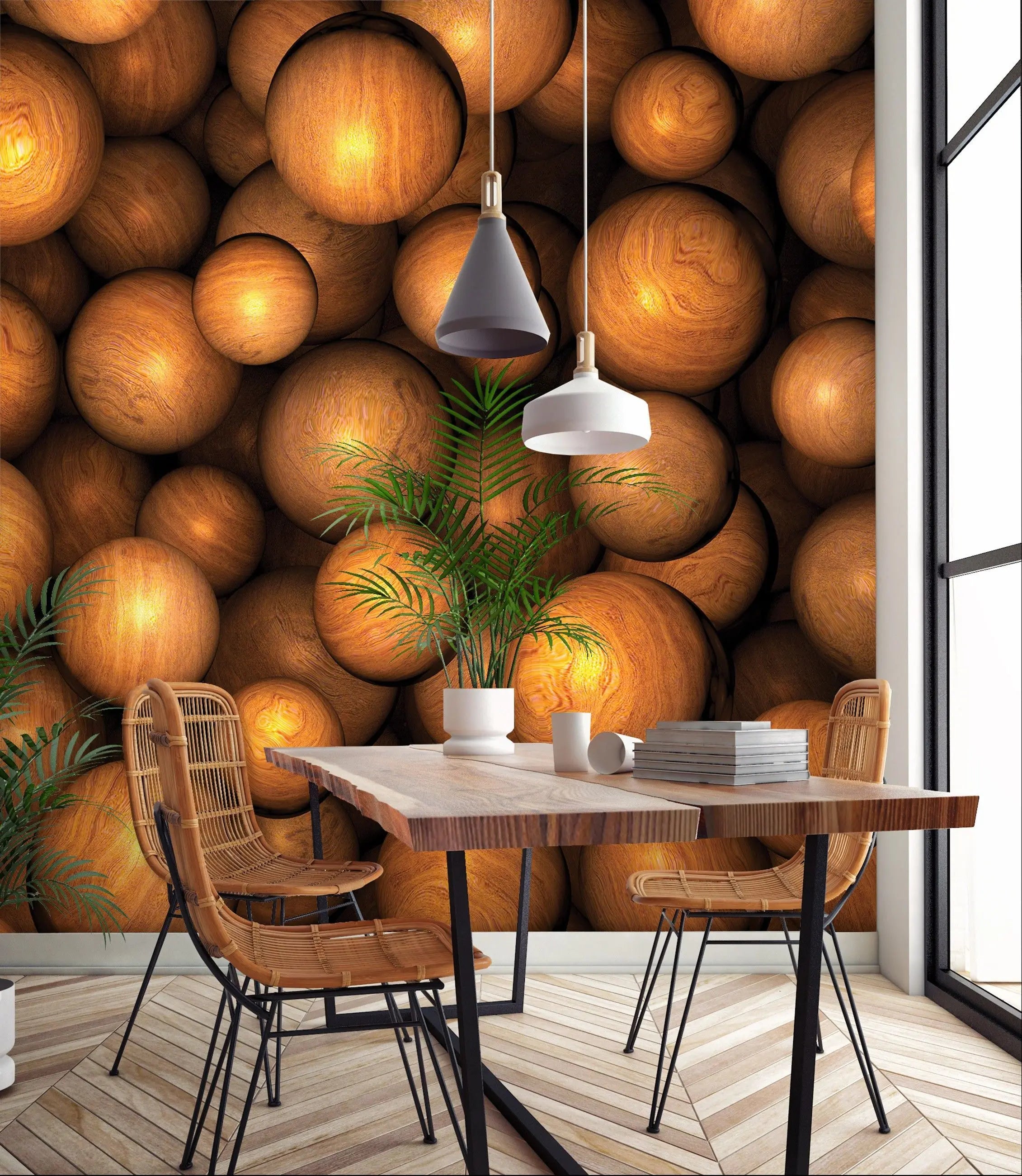 Billede 9 af Fototapet - Samling af træagtige kugler
