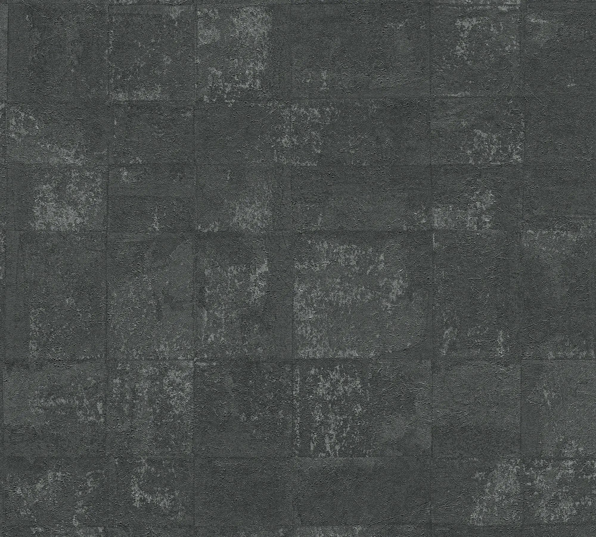 Detaljeret visning af Sisty Tiles - Shadow tapetflise med en mørk og rustik tekstur.