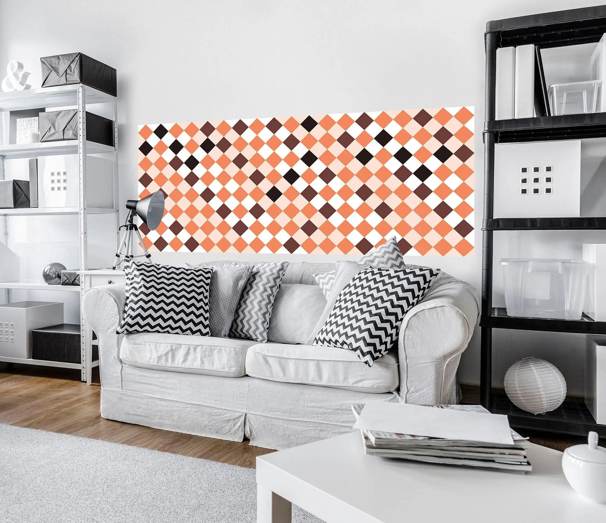 Billede 5 af Fototapet - Skakternet mønster i orange-brune nuancer