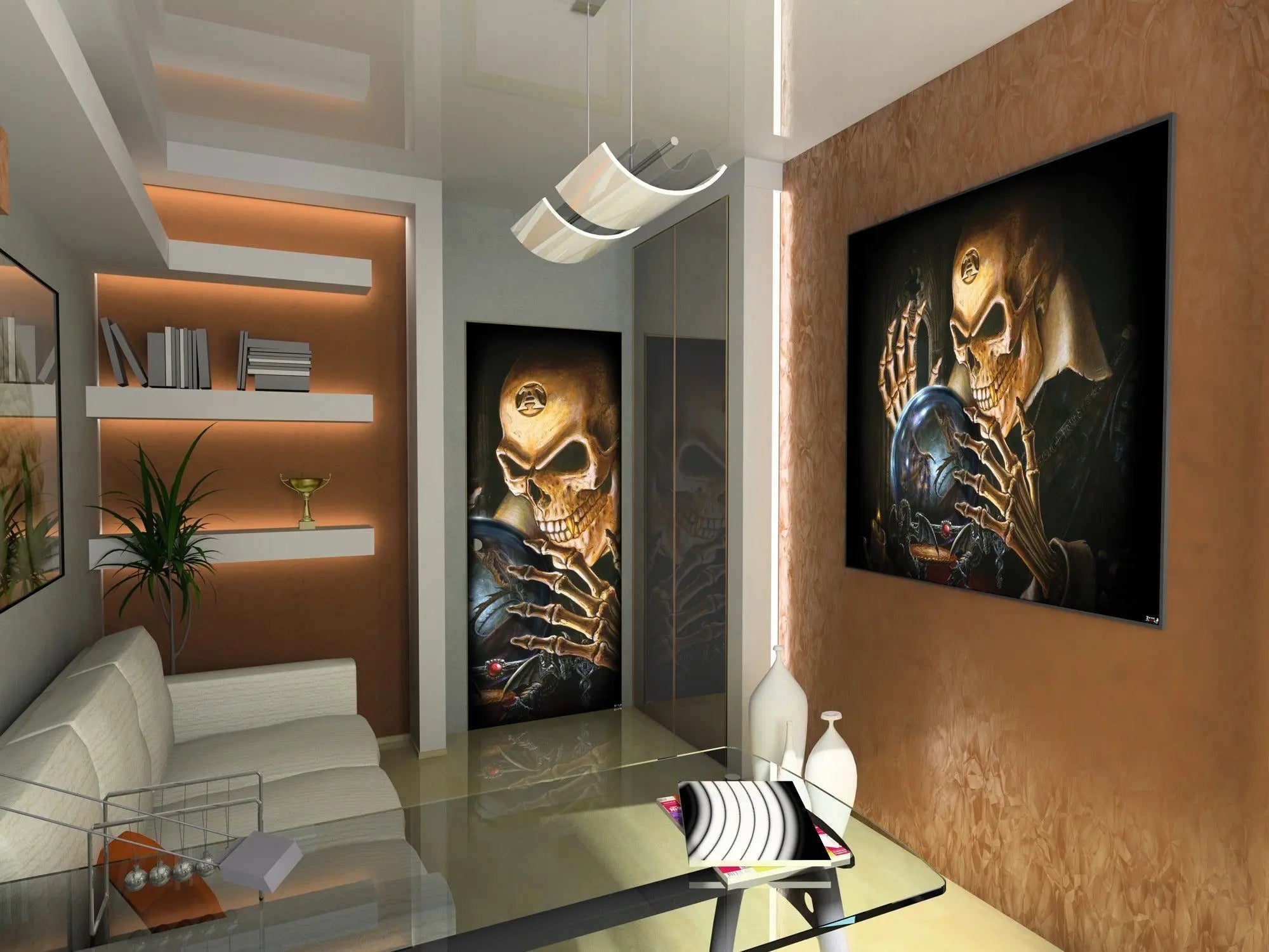 Billede 7 af Fototapet - Skelet med kranium og krystalkugle med drage