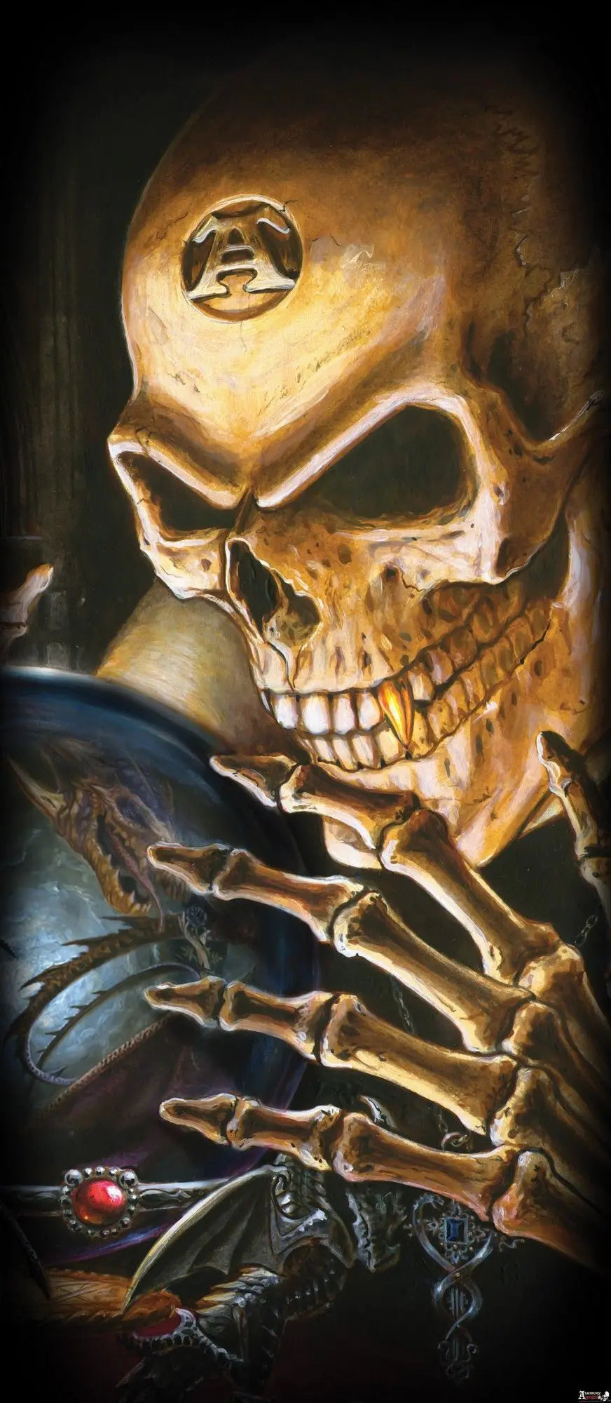 Billede 9 af Fototapet - Skelet med kranium og krystalkugle med drage