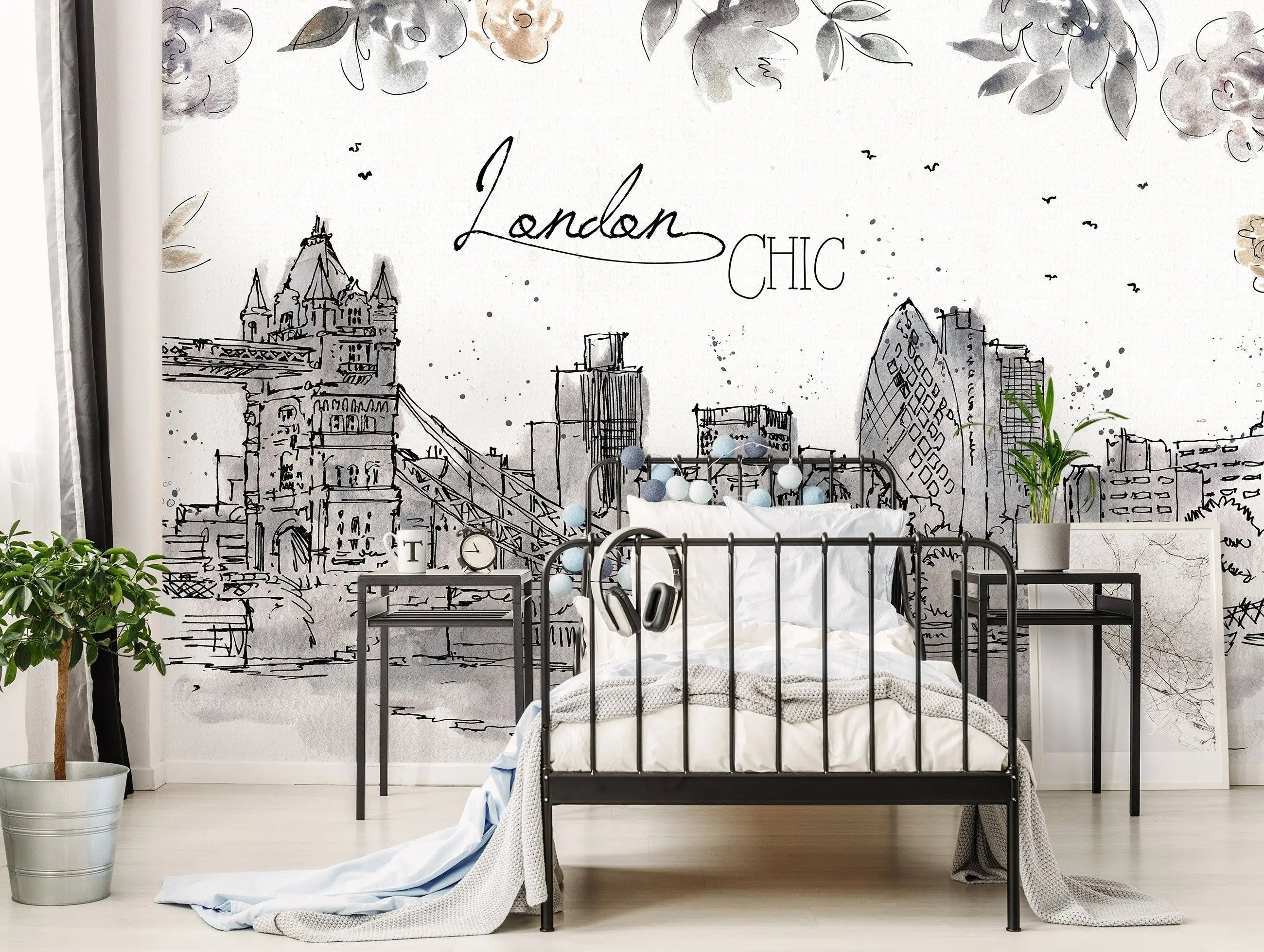 Billede 4 af Fototapet - Skitse af London med Tower Bridge og moderne bygninger