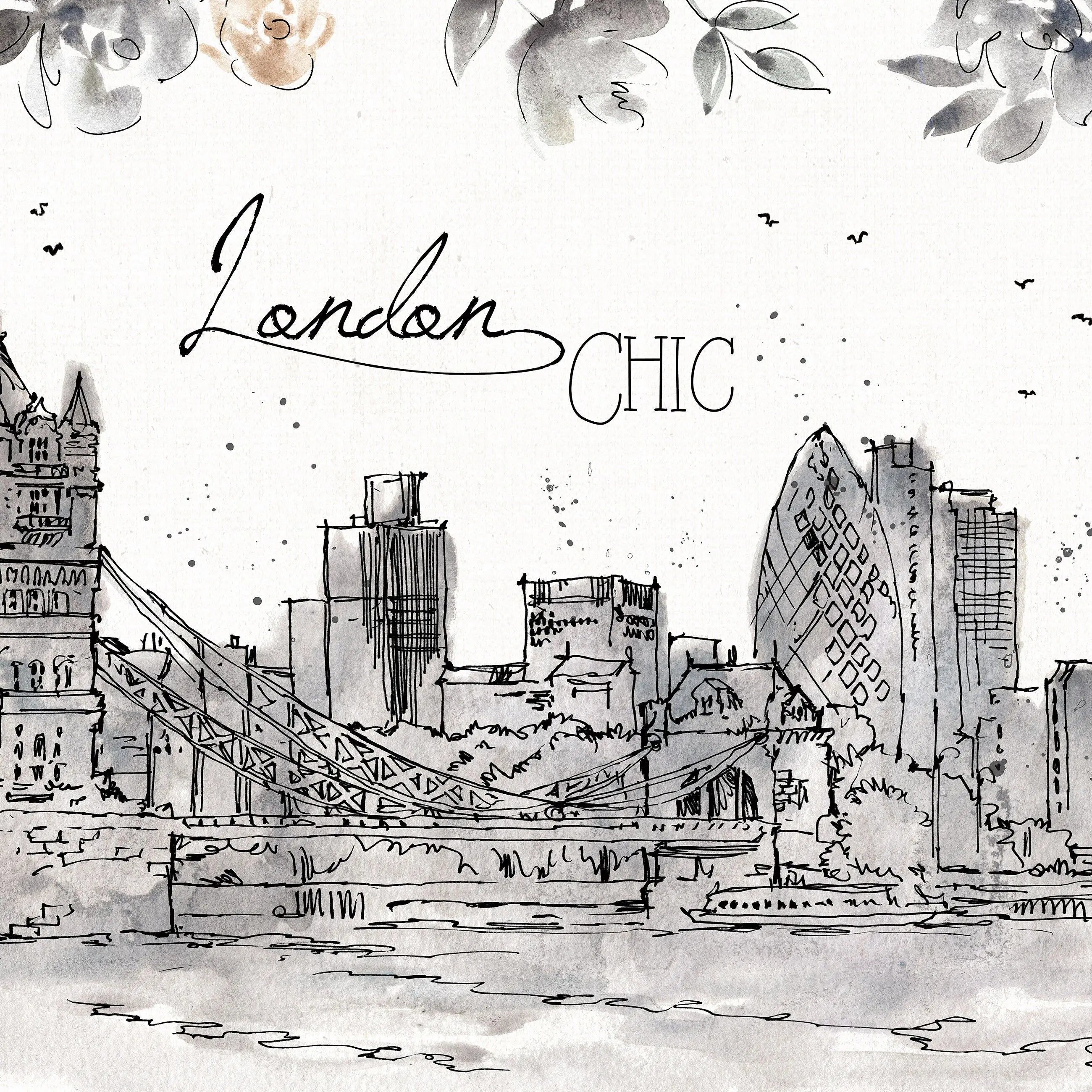 Billede 7 af Fototapet - Skitse af London med Tower Bridge og moderne bygninger